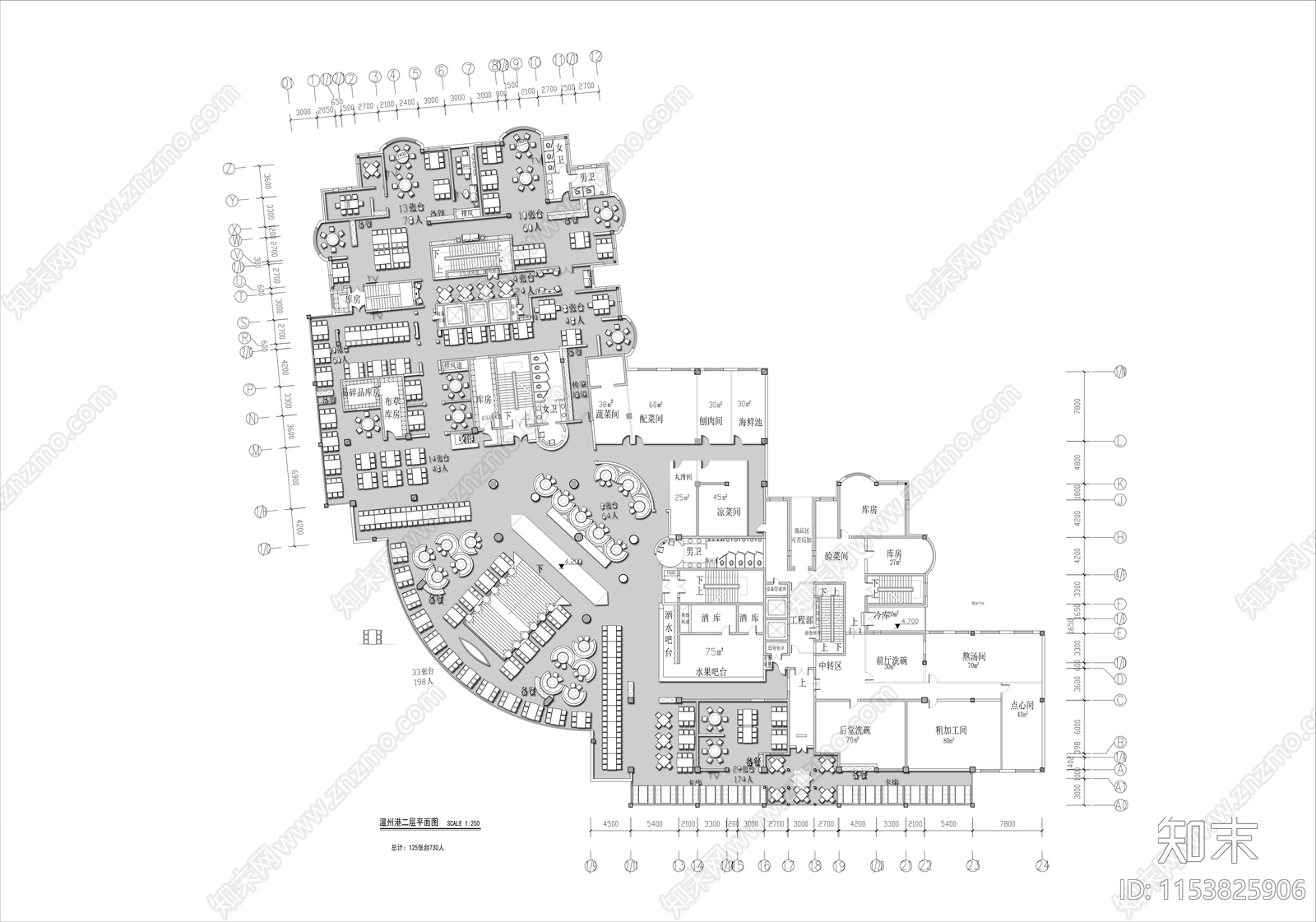 3000㎡火锅店平面布置图施工图下载【ID:1153825906】