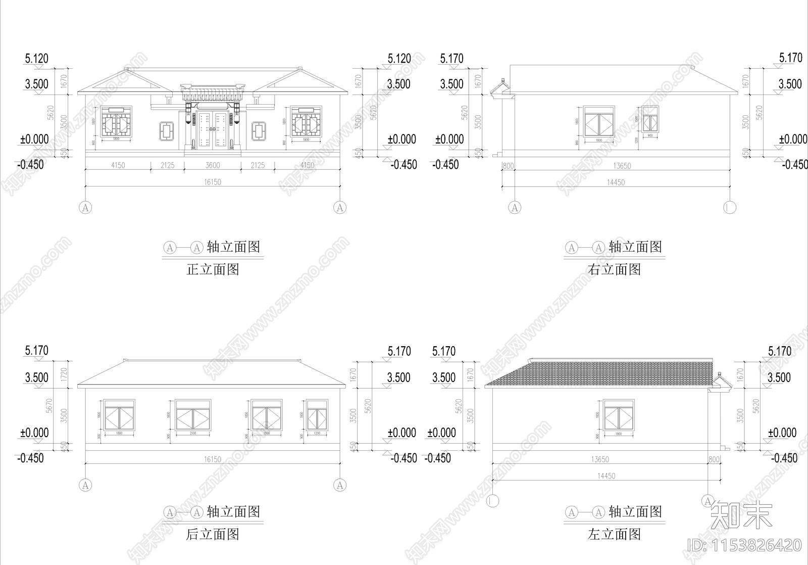 新中式四合院建筑cad施工图下载【ID:1153826420】