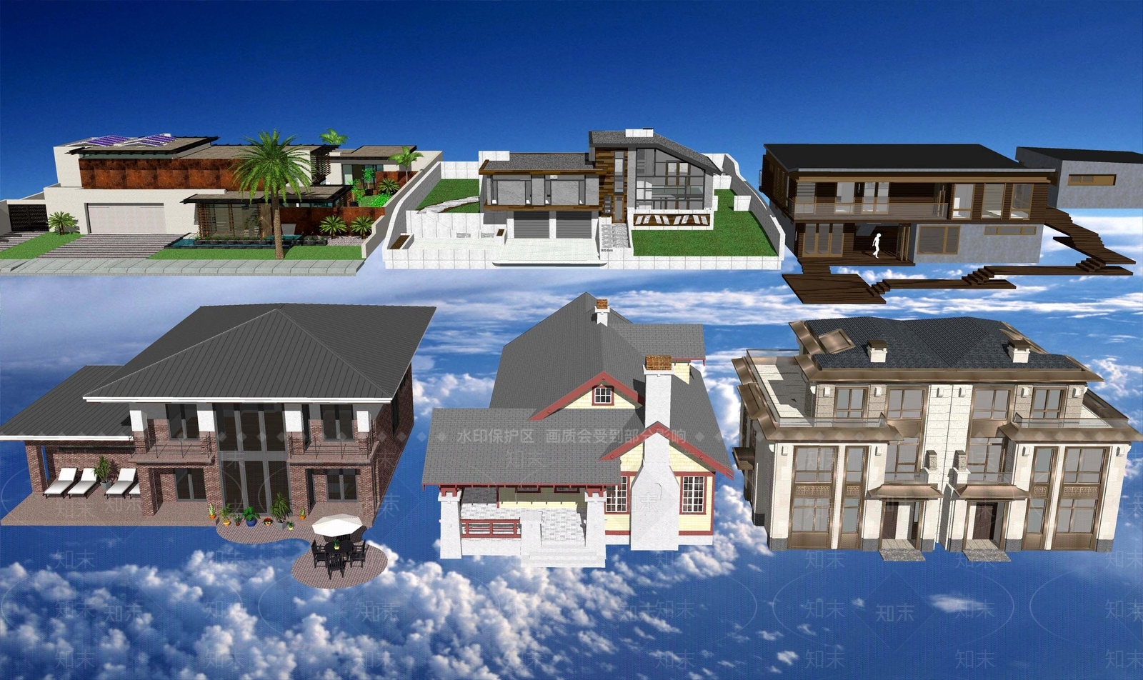 现代高端创意独栋别墅民宿农村自建房建筑外立面SU模型下载【ID:1153826373】