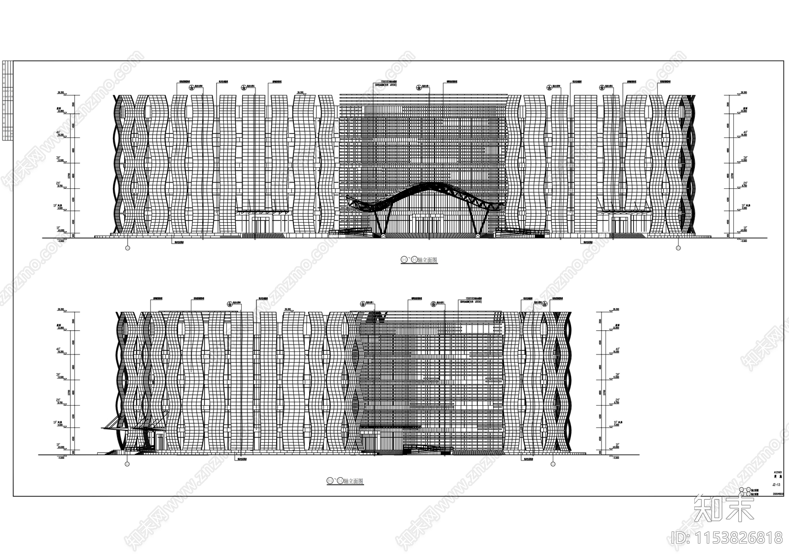 四层科技图书馆建筑设计cad施工图下载【ID:1153826818】