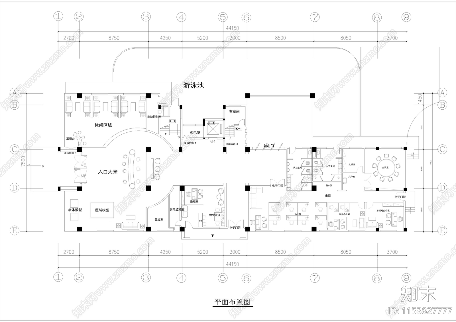 910㎡售楼中心建筑设计cad施工图下载【ID:1153827777】