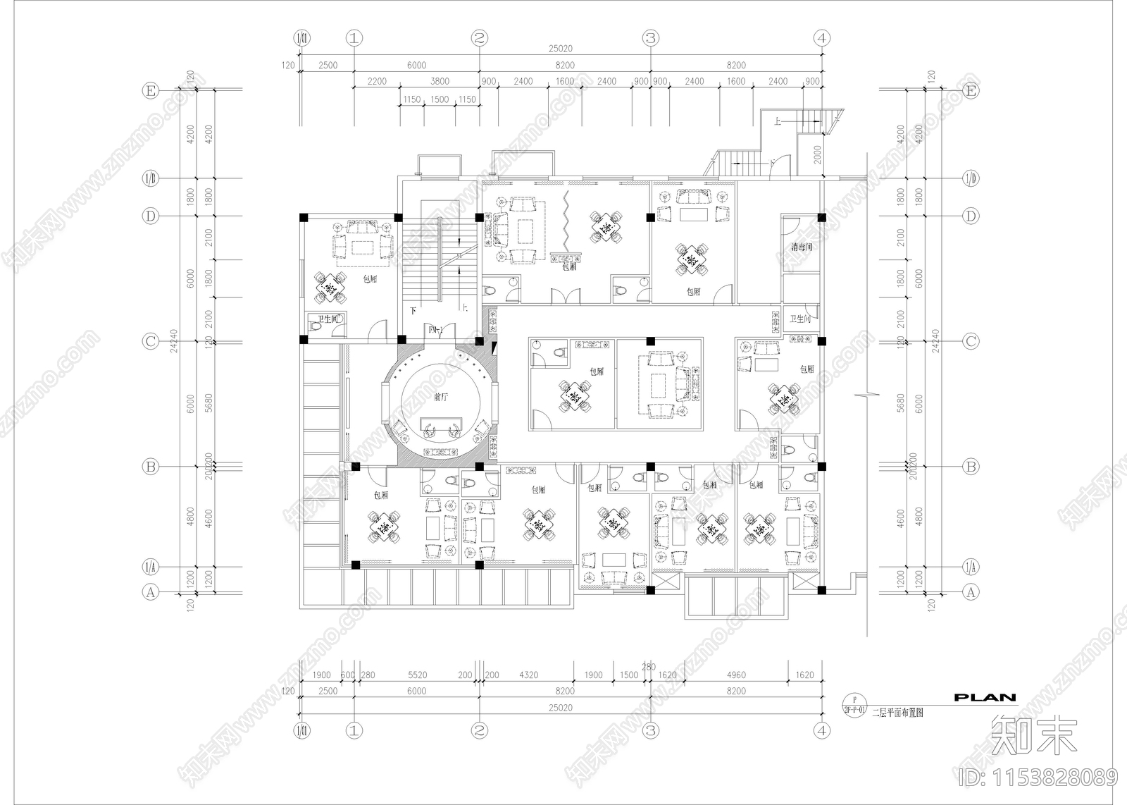 1780㎡茶楼茶馆建筑设计cad施工图下载【ID:1153828089】