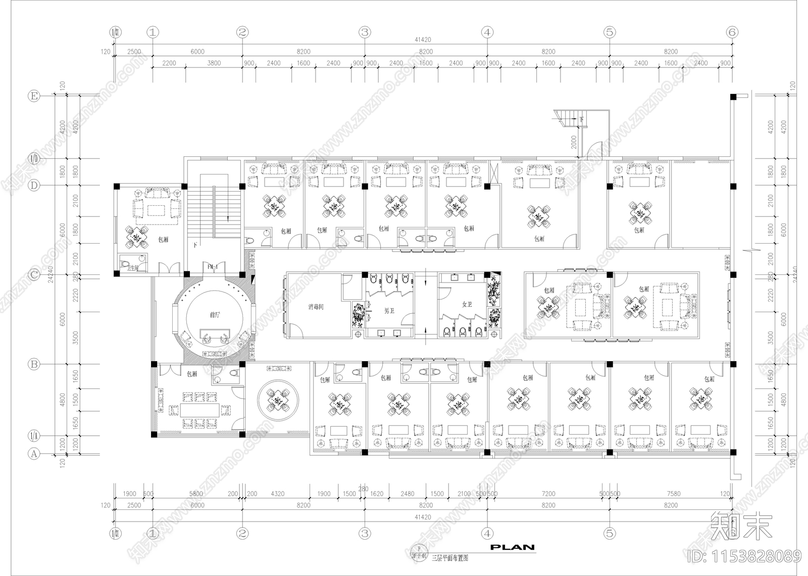 1780㎡茶楼茶馆建筑设计cad施工图下载【ID:1153828089】