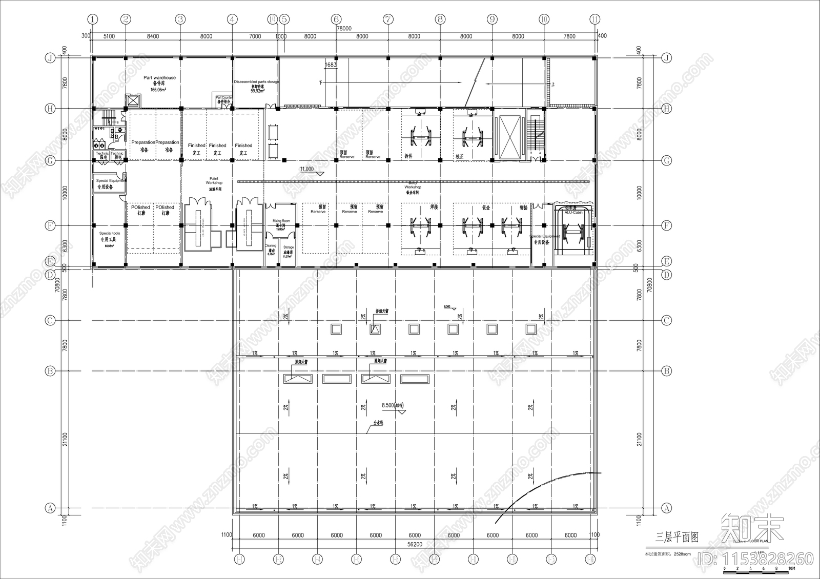 4S汽车展厅建筑平面设计施工图下载【ID:1153828260】