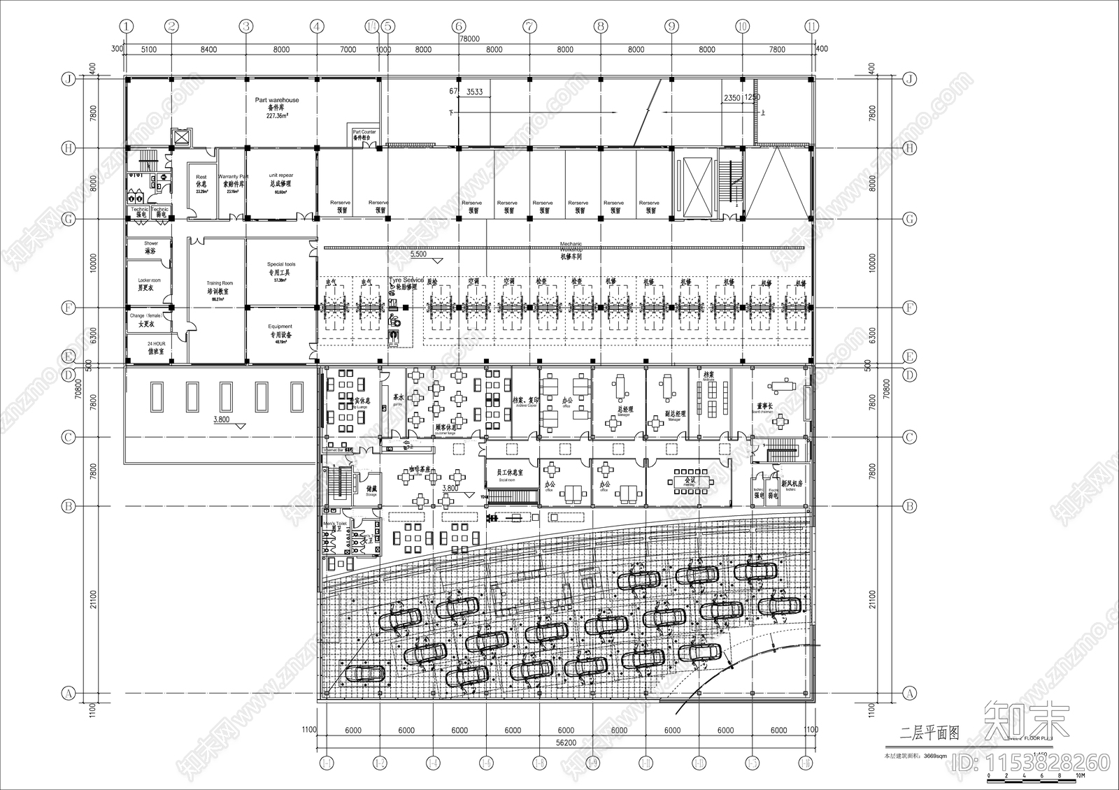 4S汽车展厅建筑平面设计施工图下载【ID:1153828260】