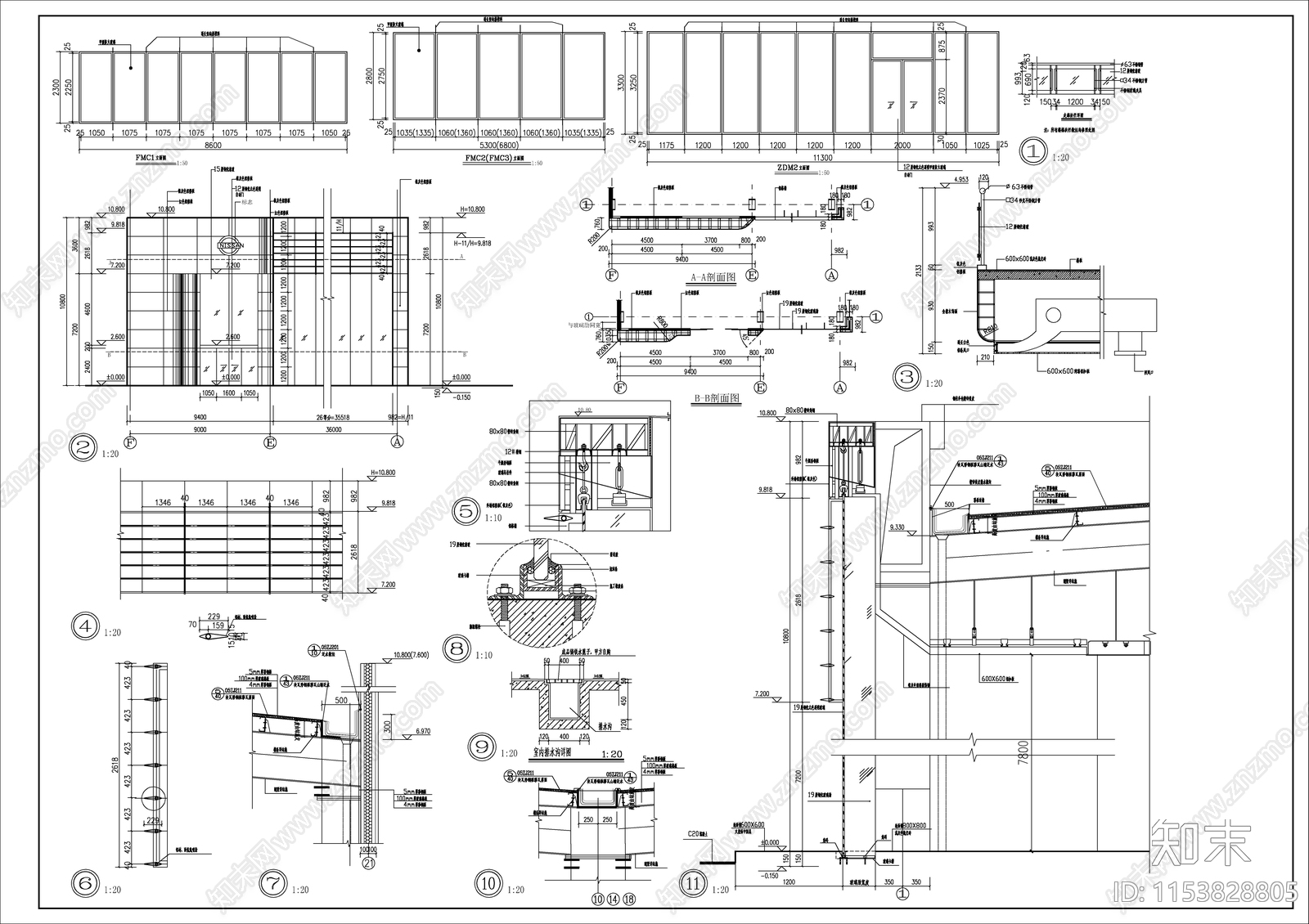 日产专营店建筑cad施工图下载【ID:1153828805】