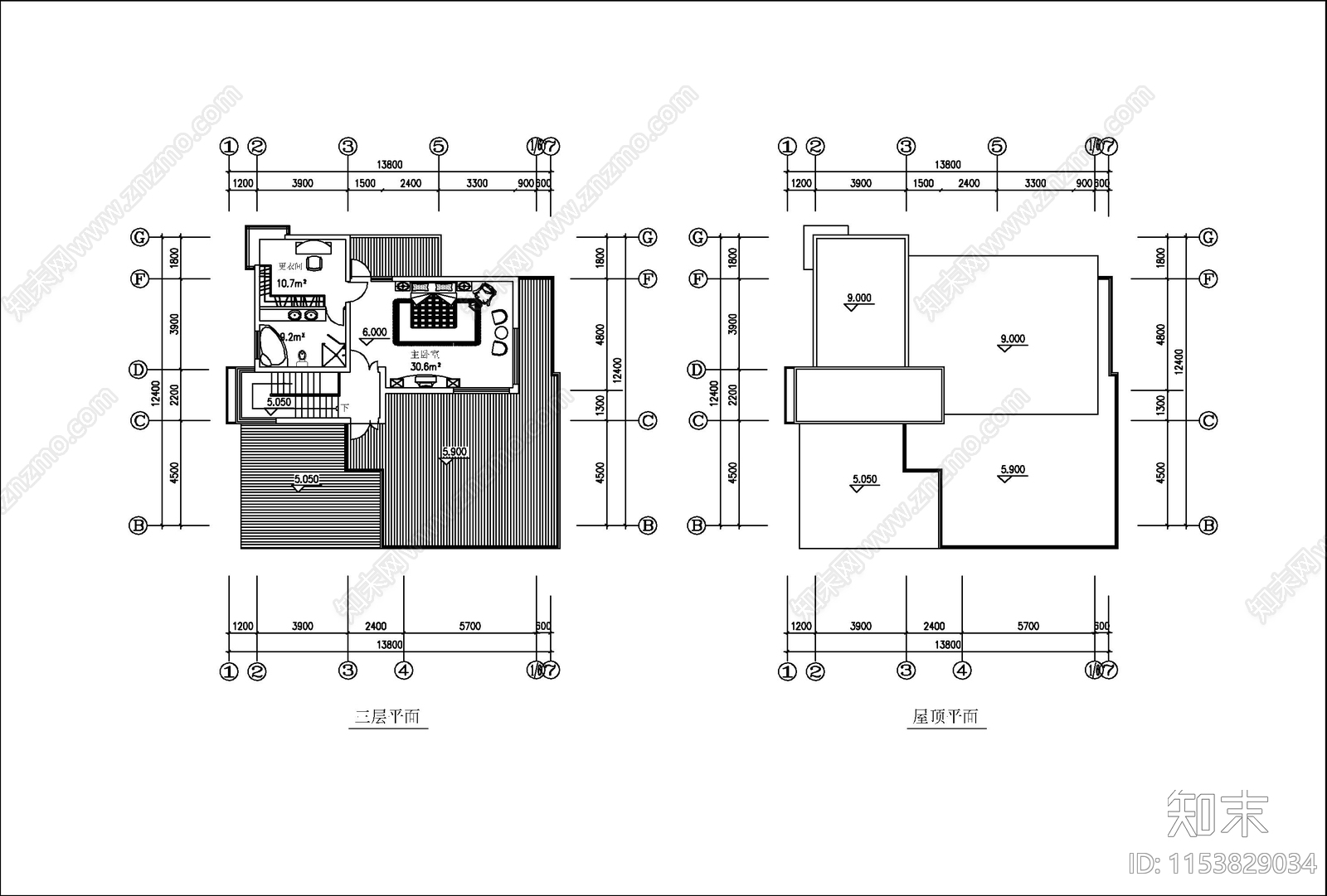 三层现代别墅建筑cad施工图下载【ID:1153829034】