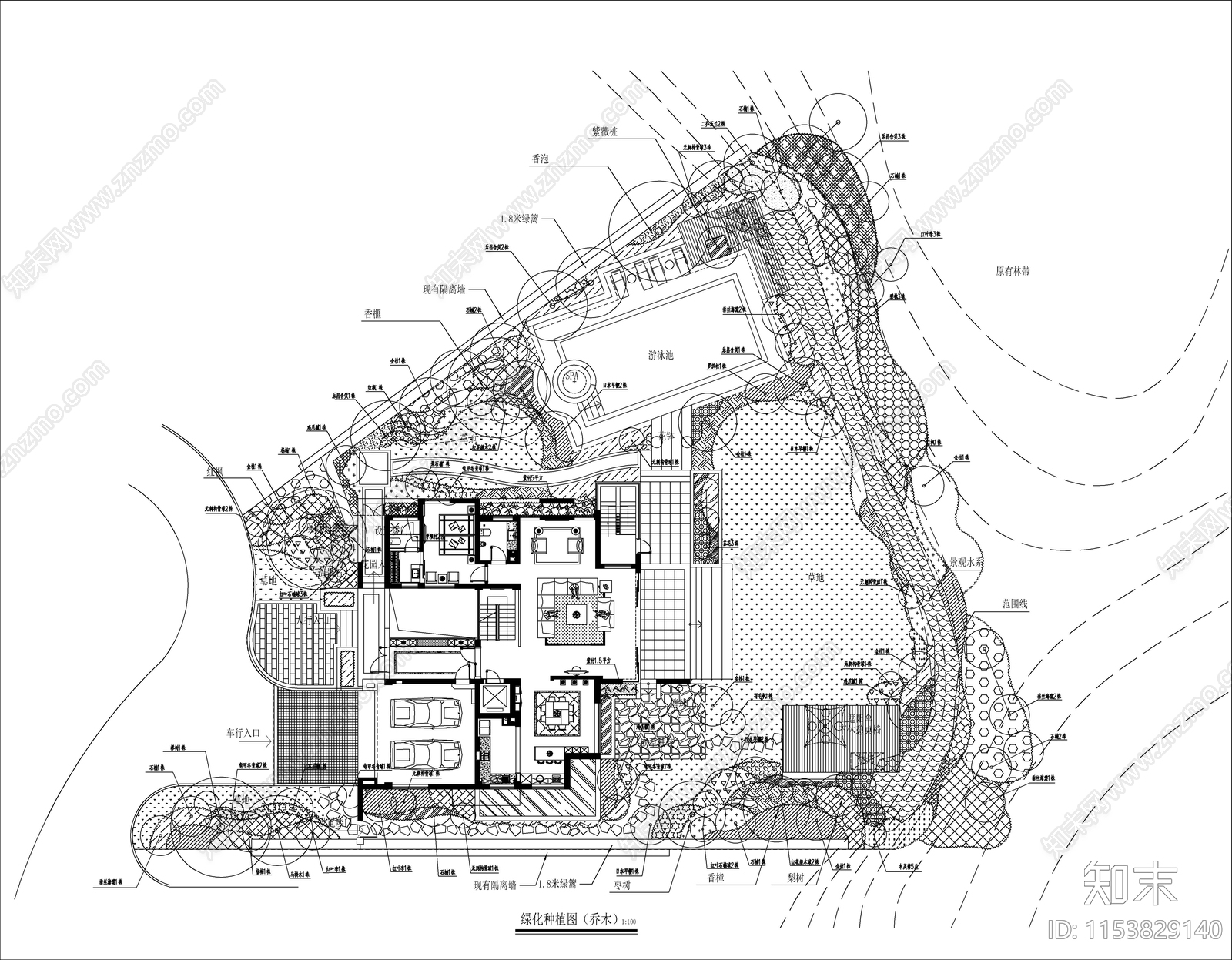 别墅景观绿化布置平面图施工图下载【ID:1153829140】
