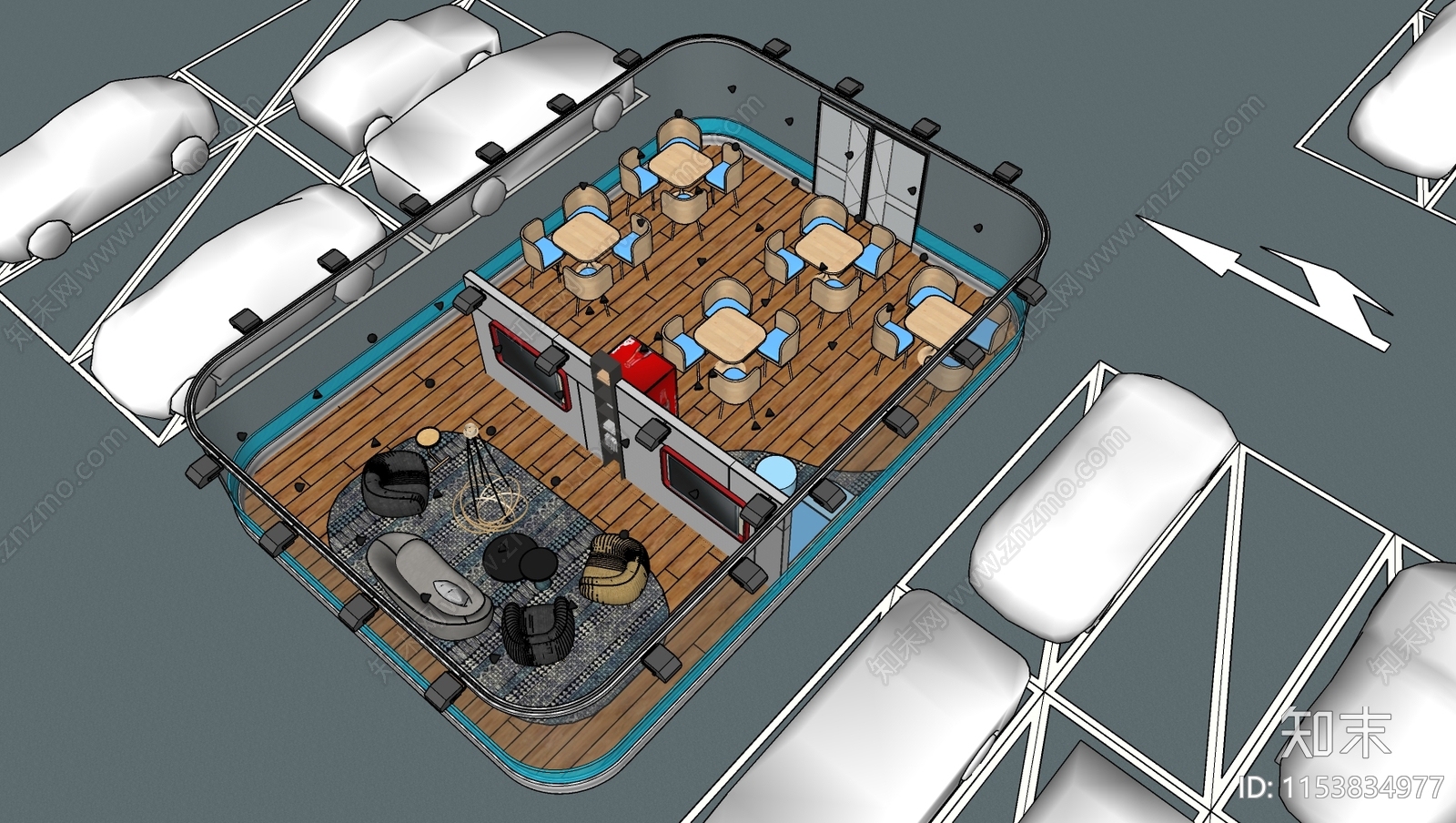 现代风格地下停车场迷你休息区SU模型下载【ID:1153834977】