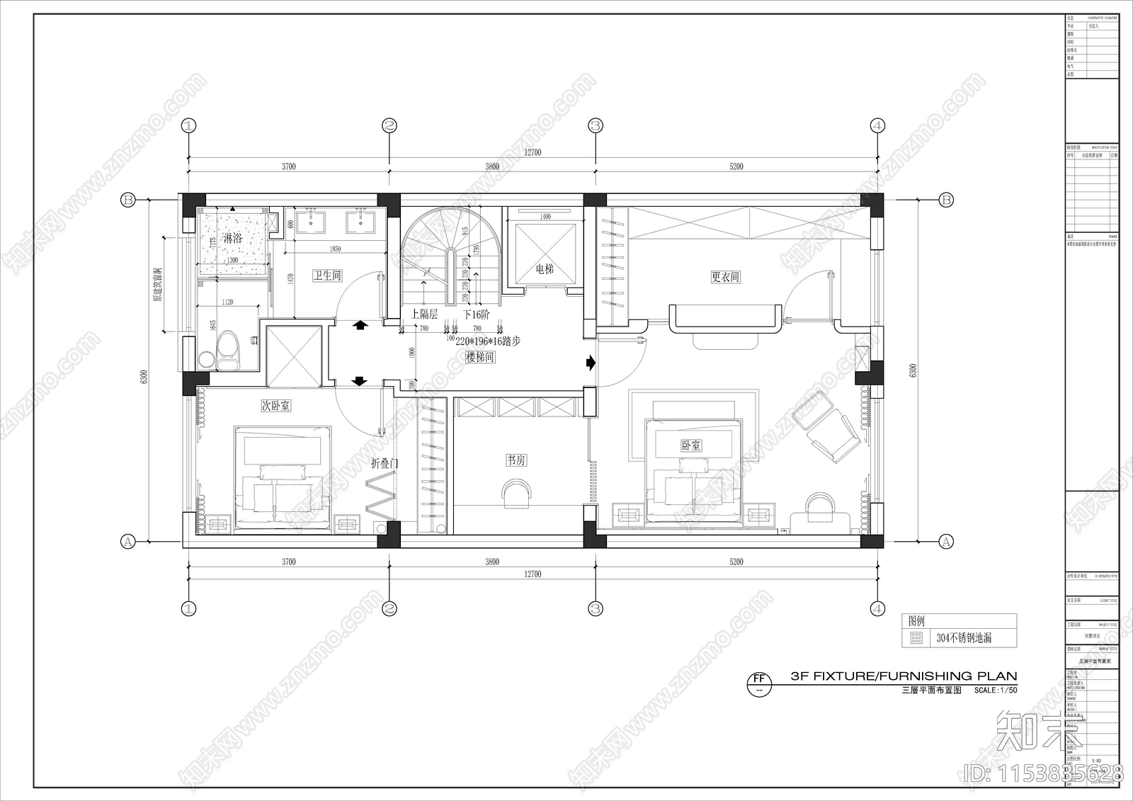 简欧风格别墅室内cad施工图下载【ID:1153835628】