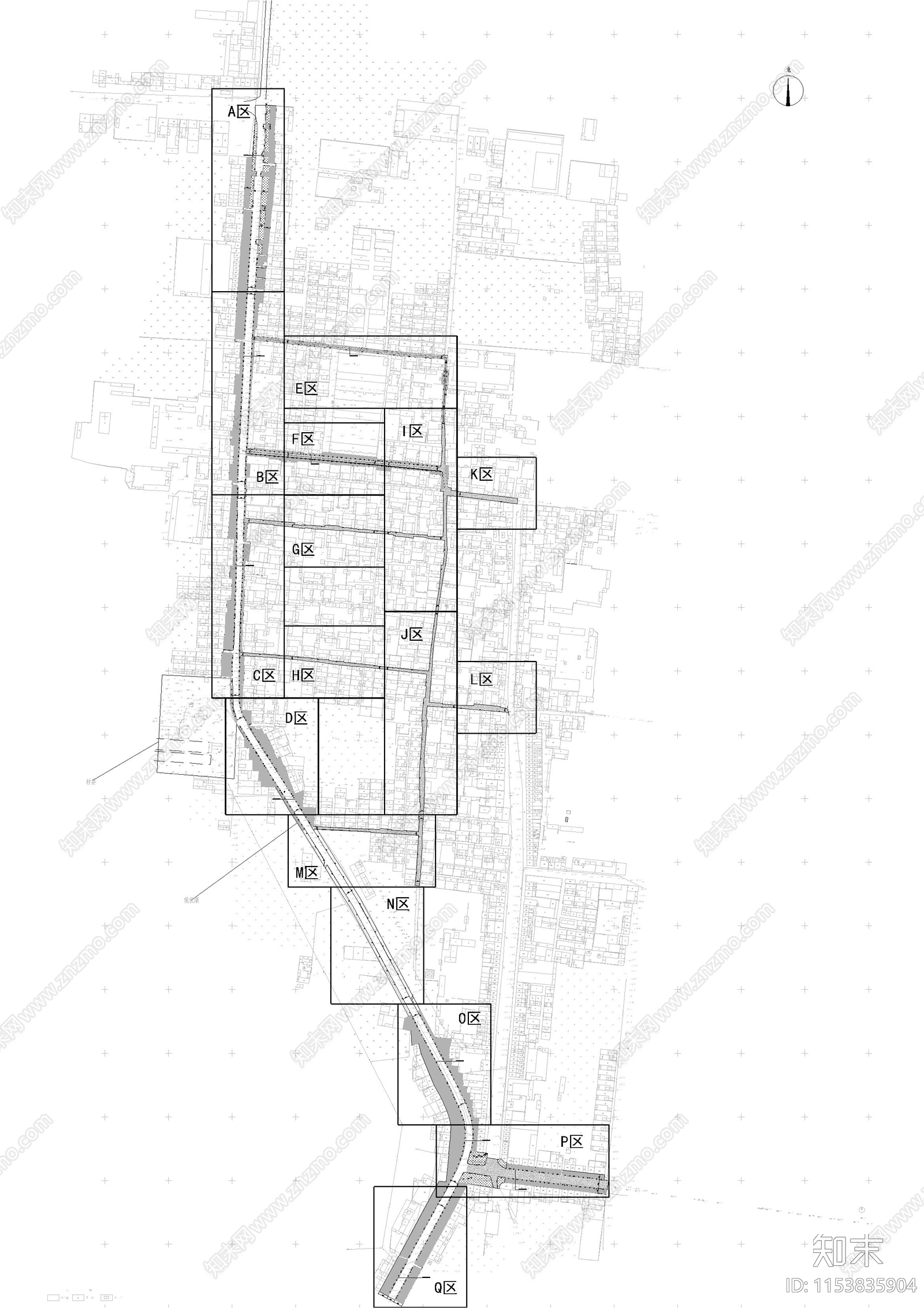 西堡村道路改造景观cad施工图下载【ID:1153835904】