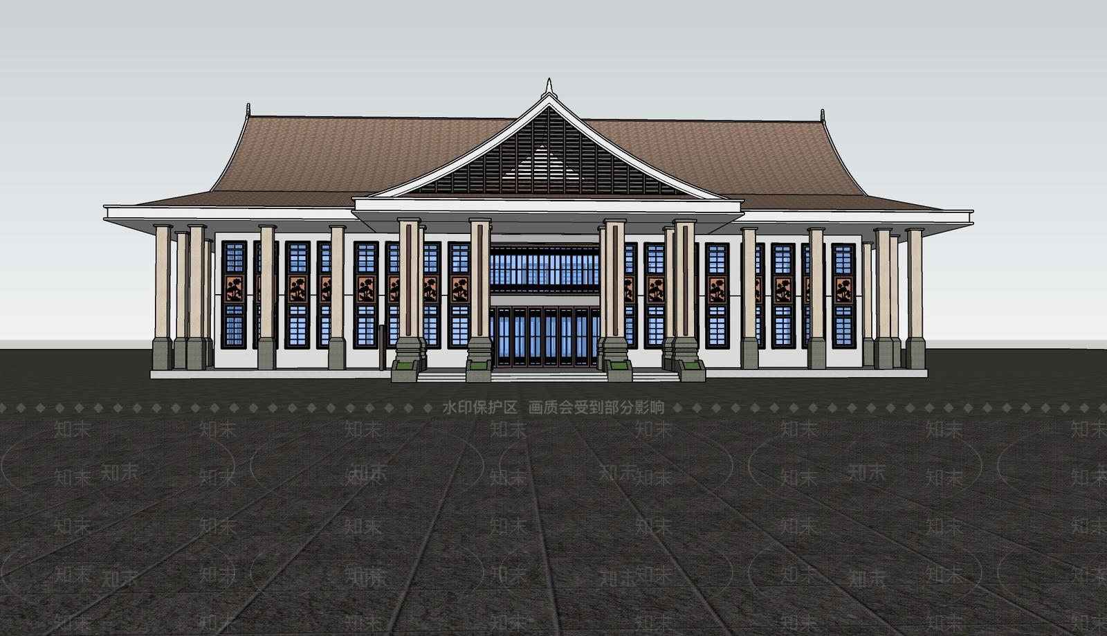 东南亚游客接待中心建筑SU模型下载【ID:1153836967】