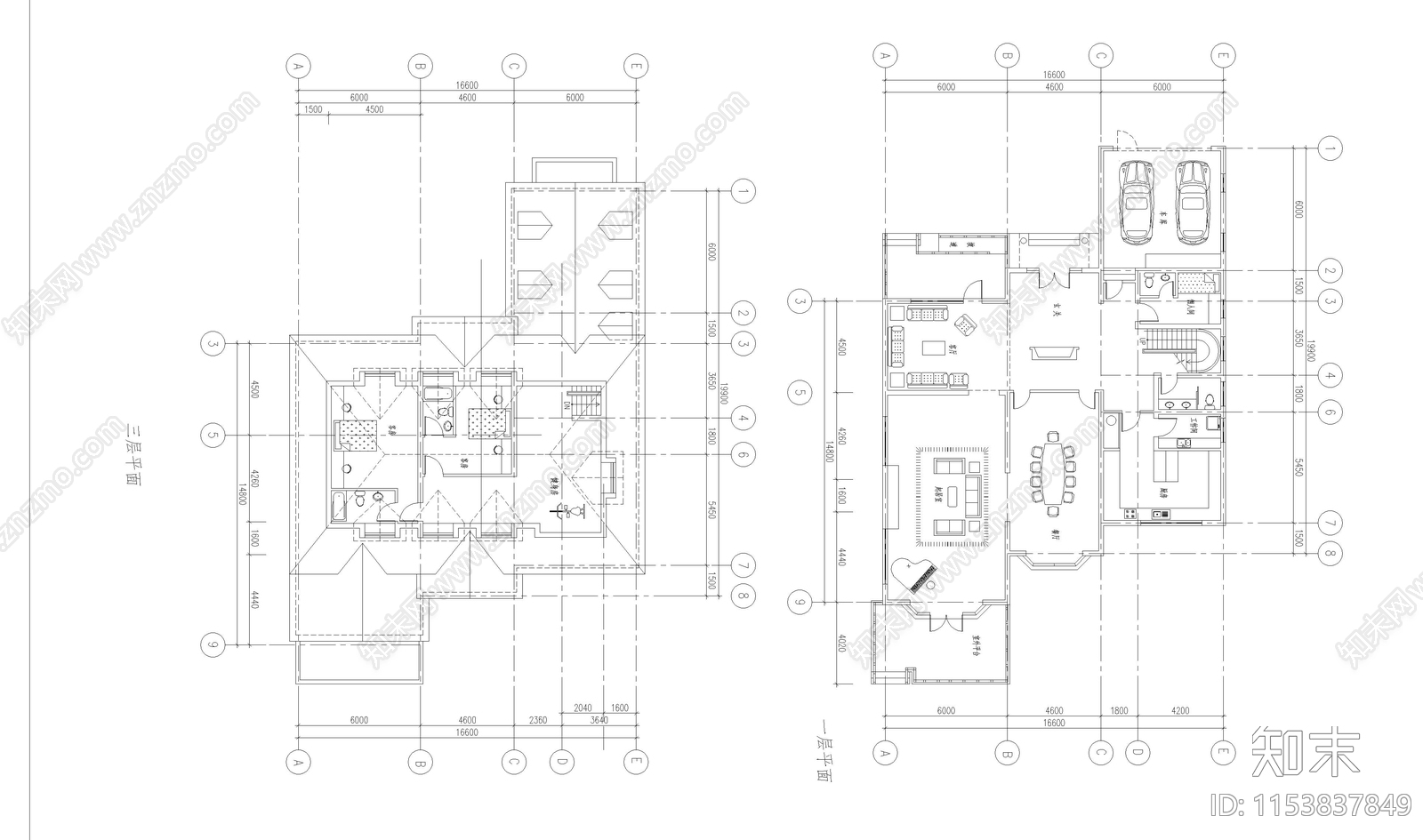 别墅建筑cad施工图下载【ID:1153837849】