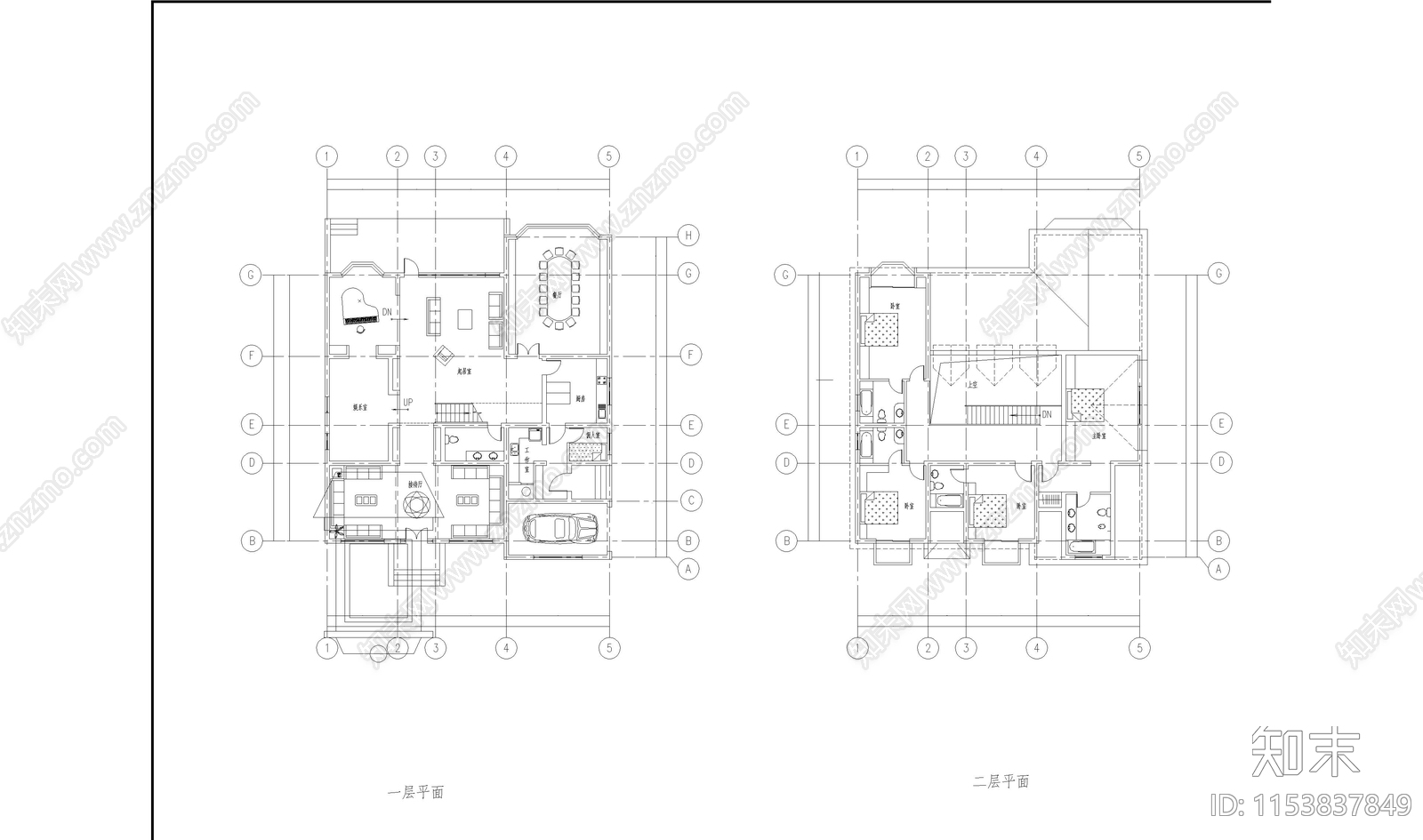 别墅建筑cad施工图下载【ID:1153837849】