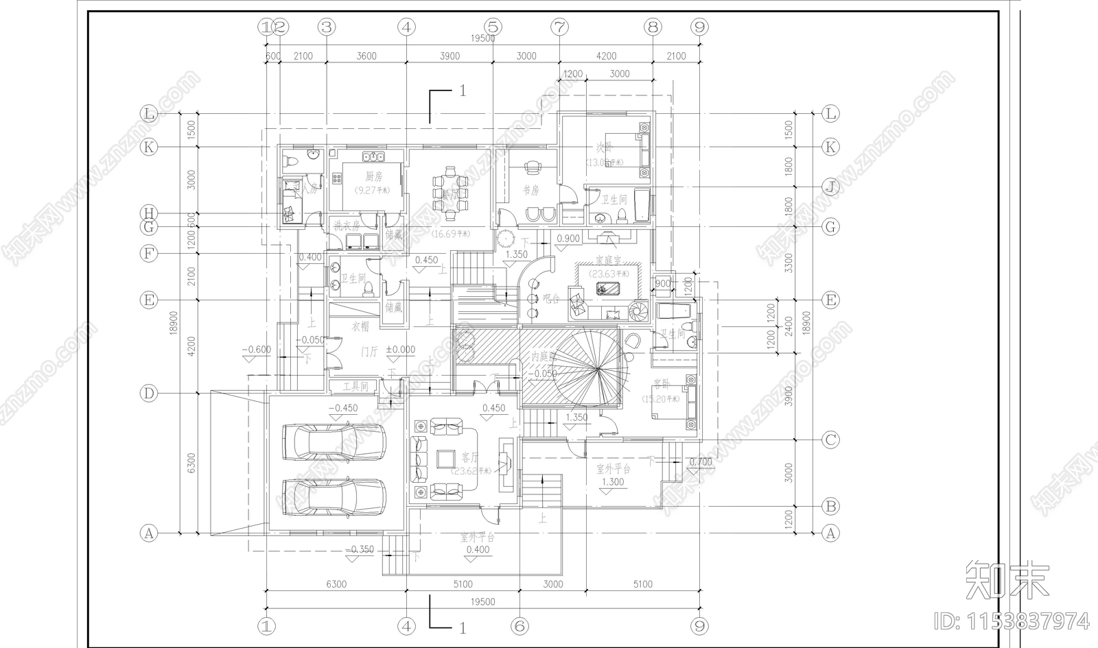 别墅建筑cad施工图下载【ID:1153837974】