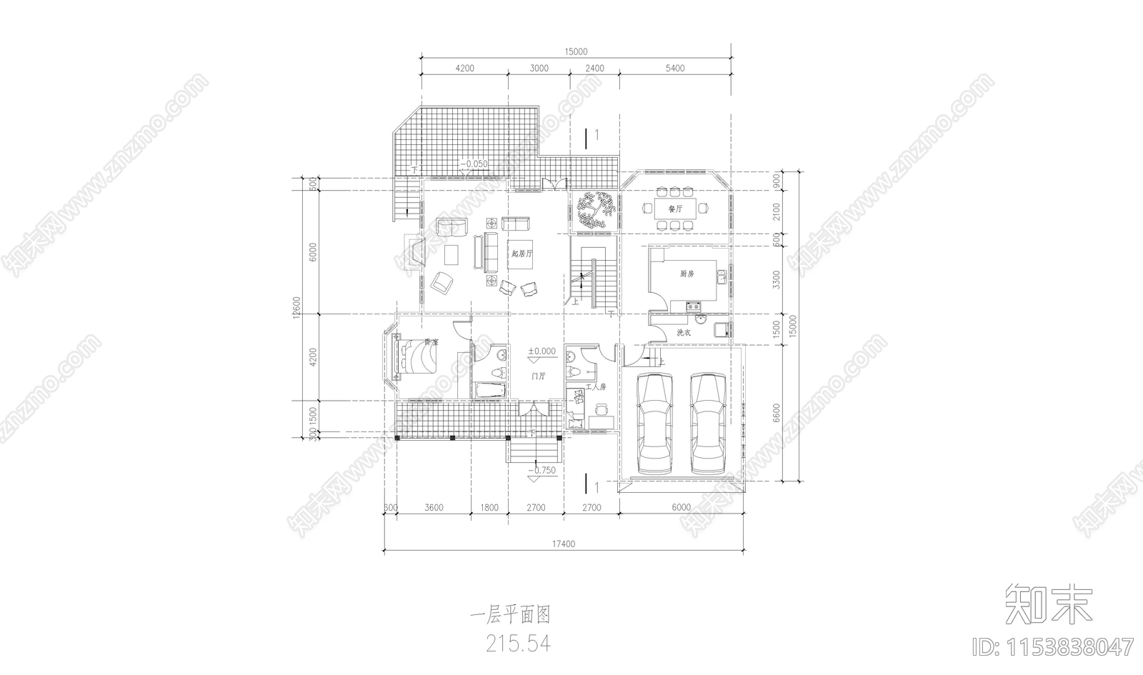 别墅建筑cad施工图下载【ID:1153838047】