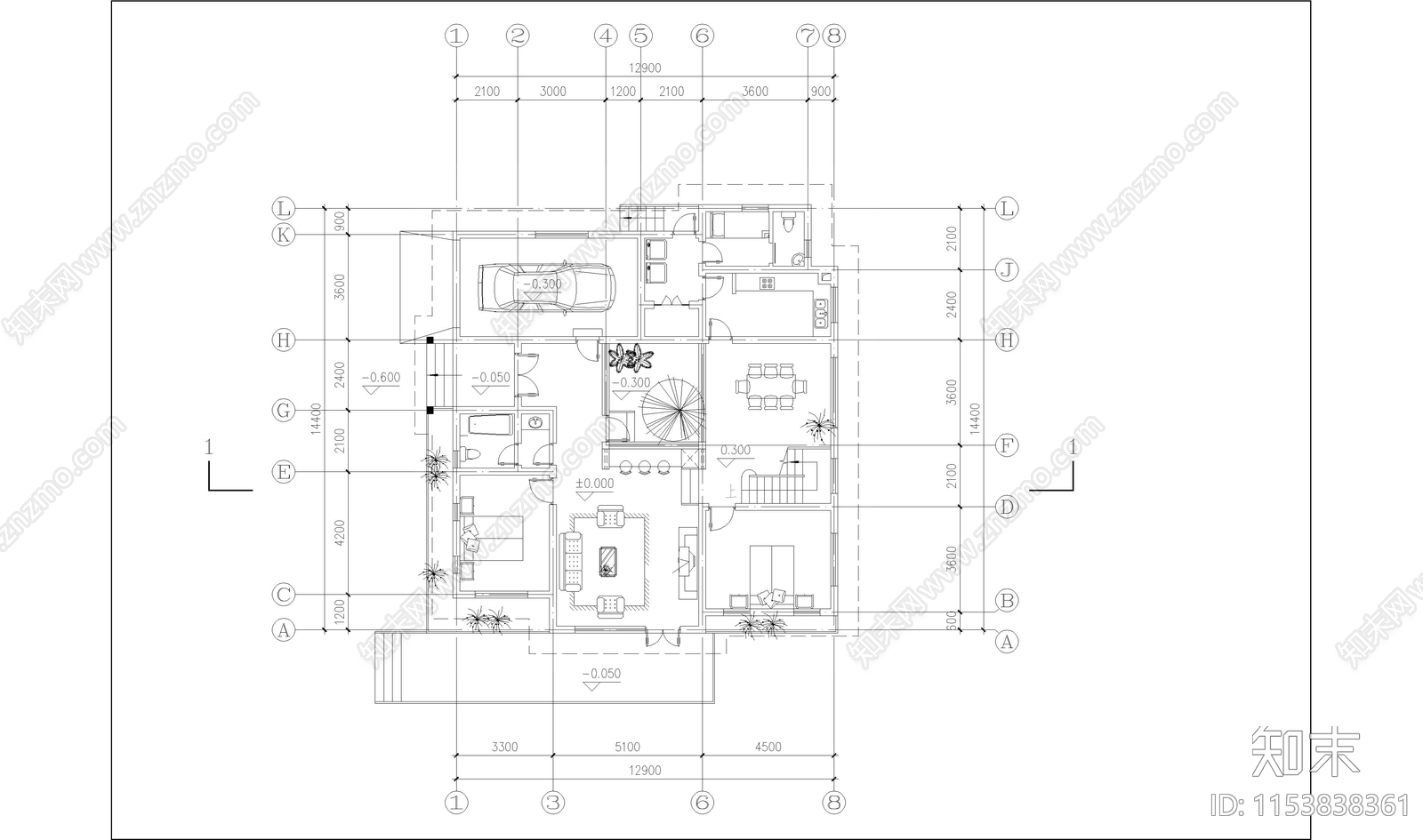 别墅建筑cad施工图下载【ID:1153838361】