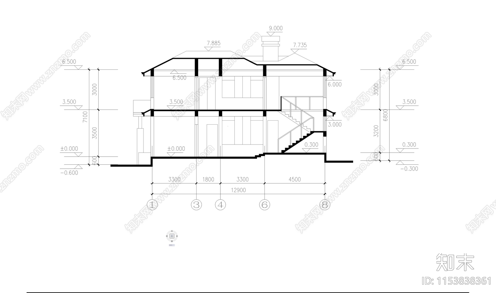 别墅建筑cad施工图下载【ID:1153838361】