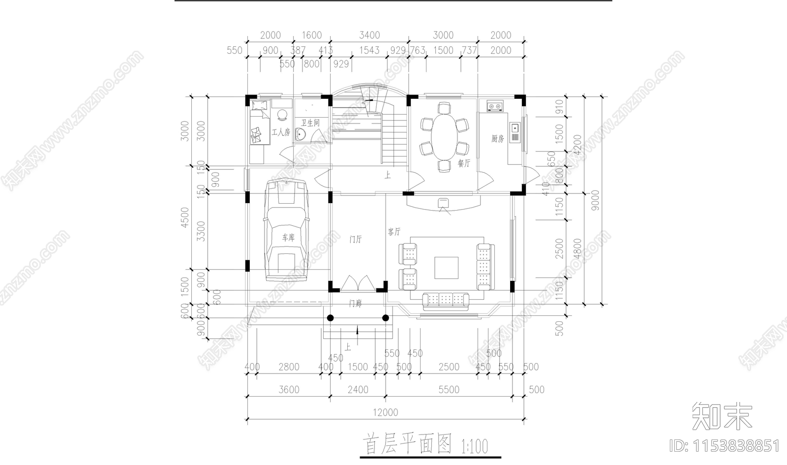 多层别墅建筑cad施工图下载【ID:1153838851】