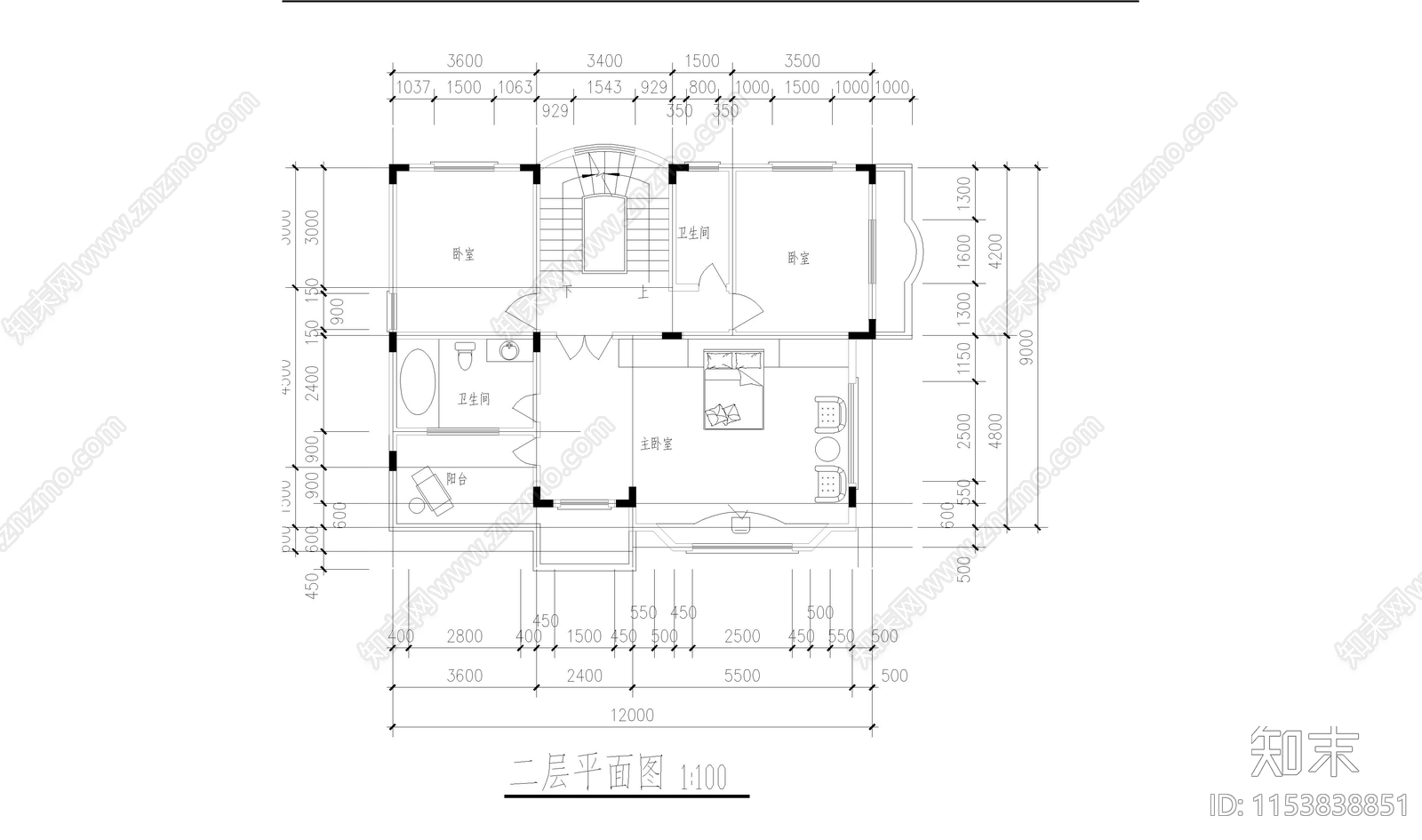 多层别墅建筑cad施工图下载【ID:1153838851】