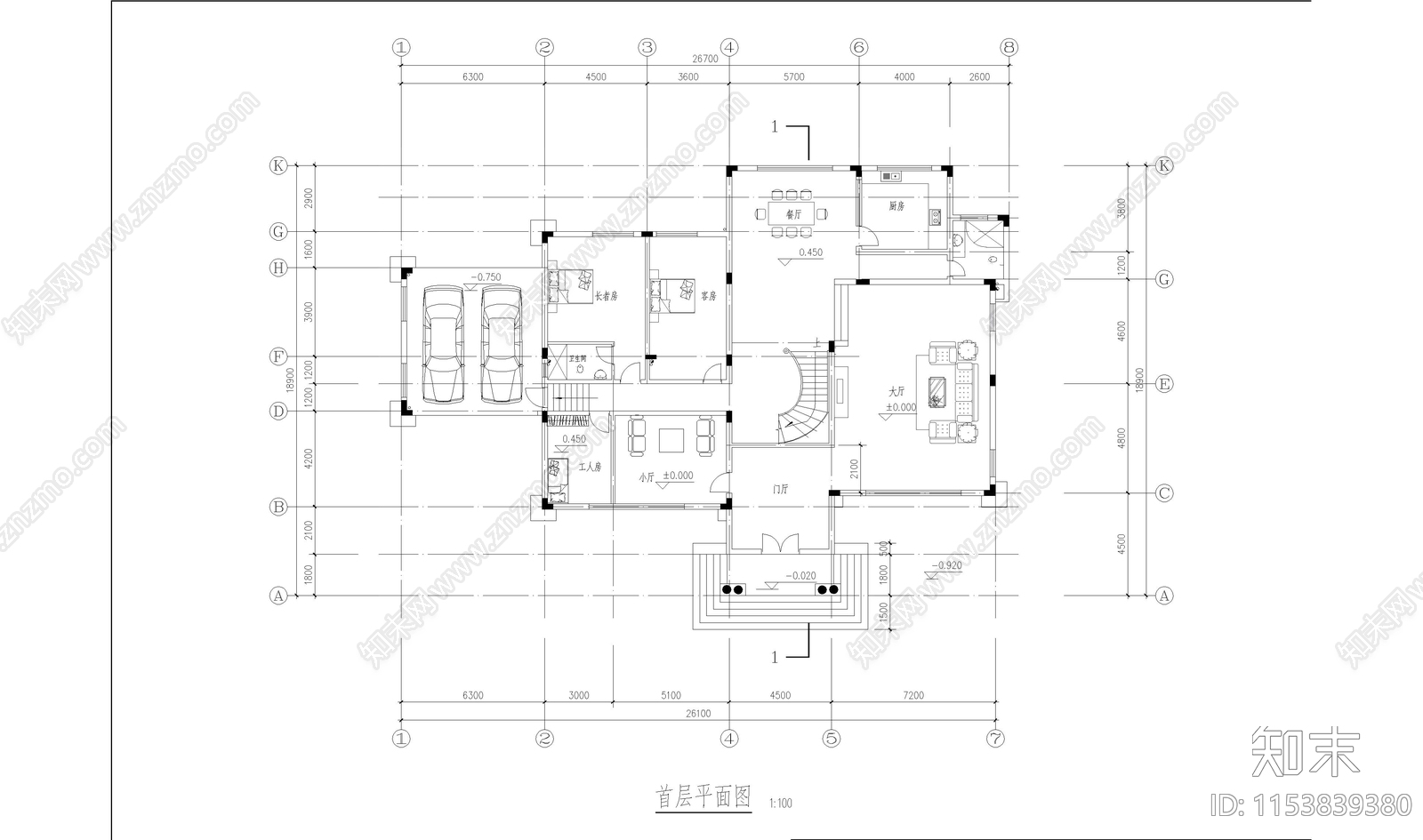 别墅建筑cad施工图下载【ID:1153839380】