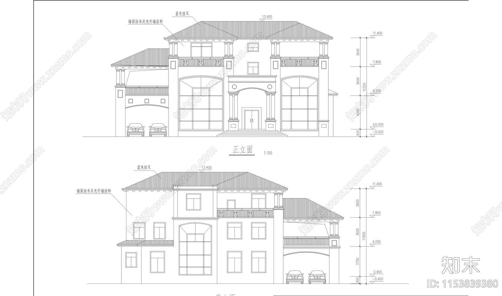 别墅建筑cad施工图下载【ID:1153839380】