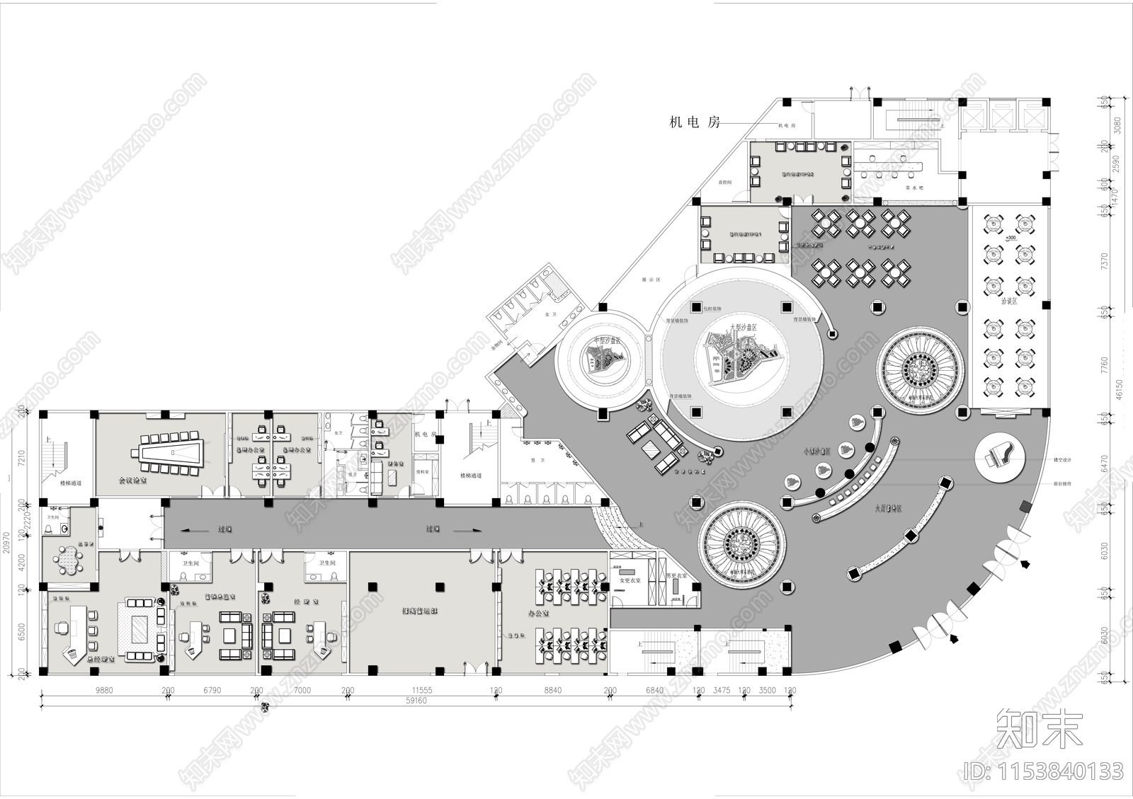 2600㎡洋房售楼部平面布置图施工图下载【ID:1153840133】