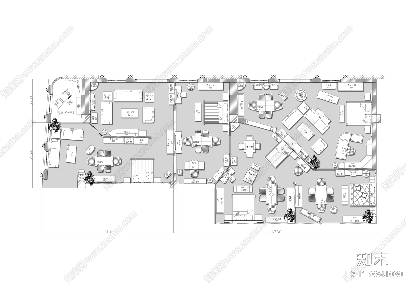 290㎡家具展厅平面布置图施工图下载【ID:1153841030】