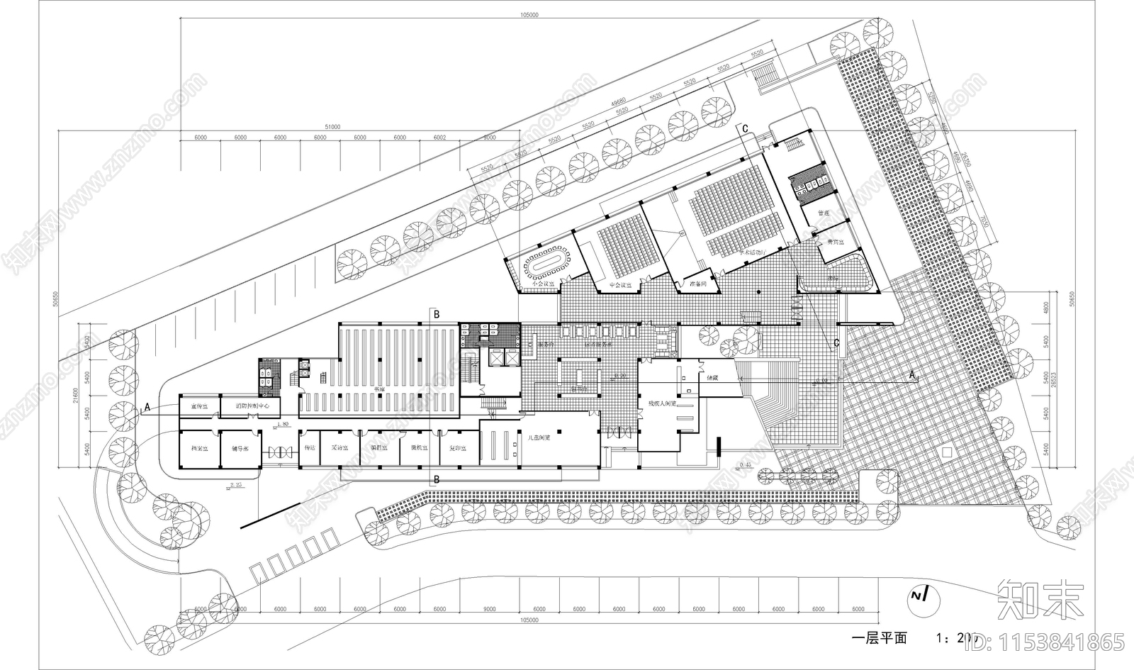 图书馆建筑cad施工图下载【ID:1153841865】