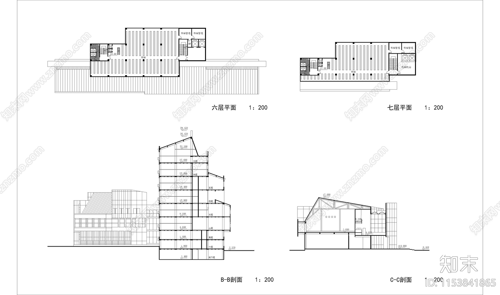 图书馆建筑cad施工图下载【ID:1153841865】