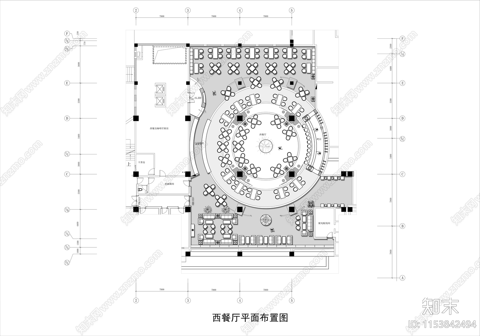 900㎡酒店西餐厅平面布置图施工图下载【ID:1153842494】