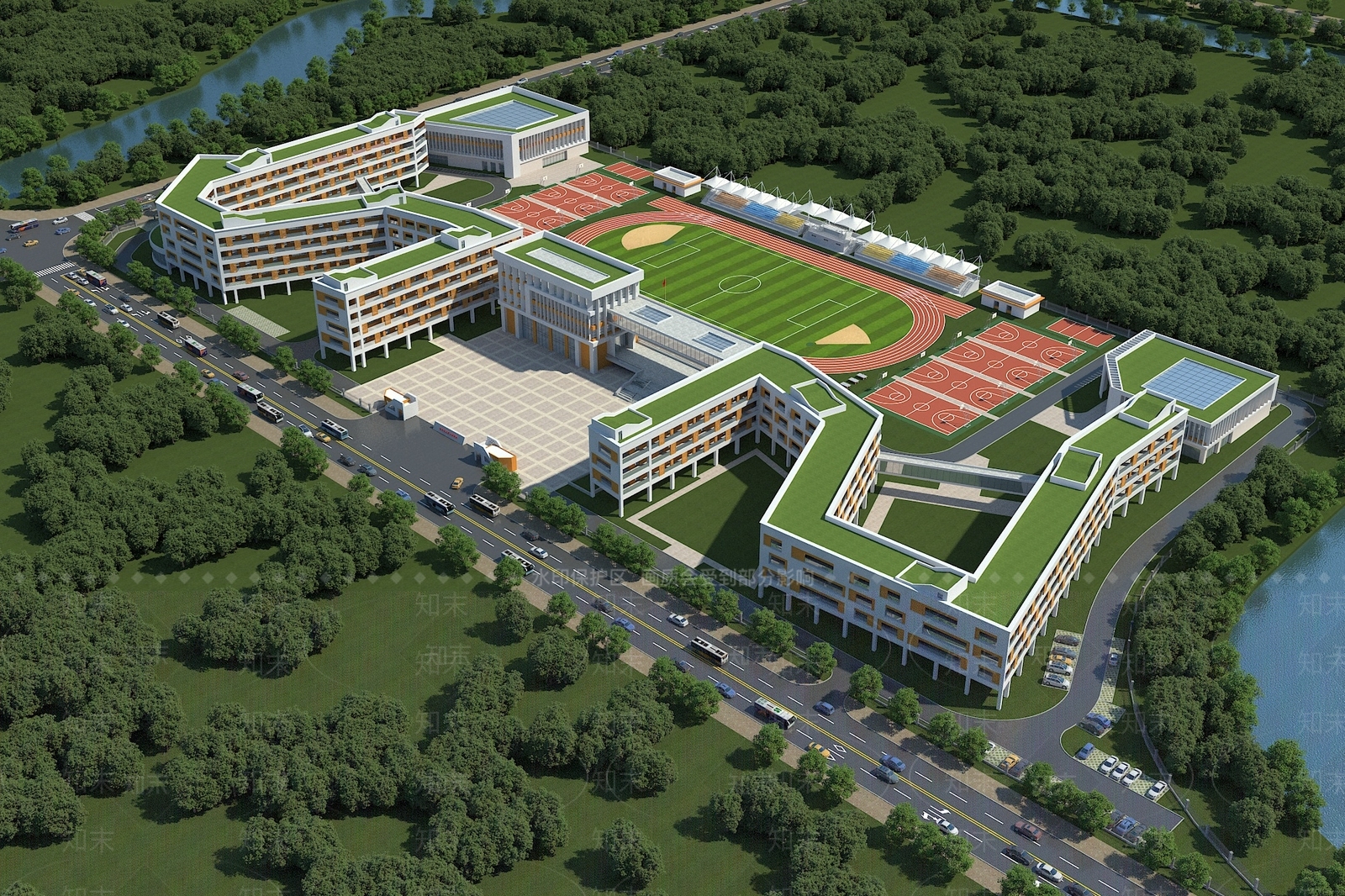 现代学校外观3D模型下载【ID:1153845341】