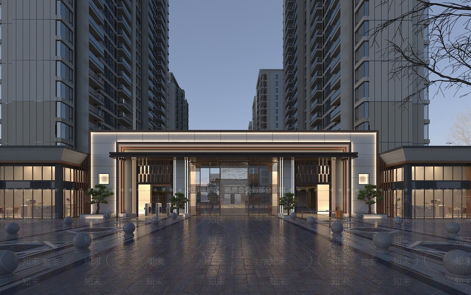 新中式小区大门3D模型下载【ID:1153847785】