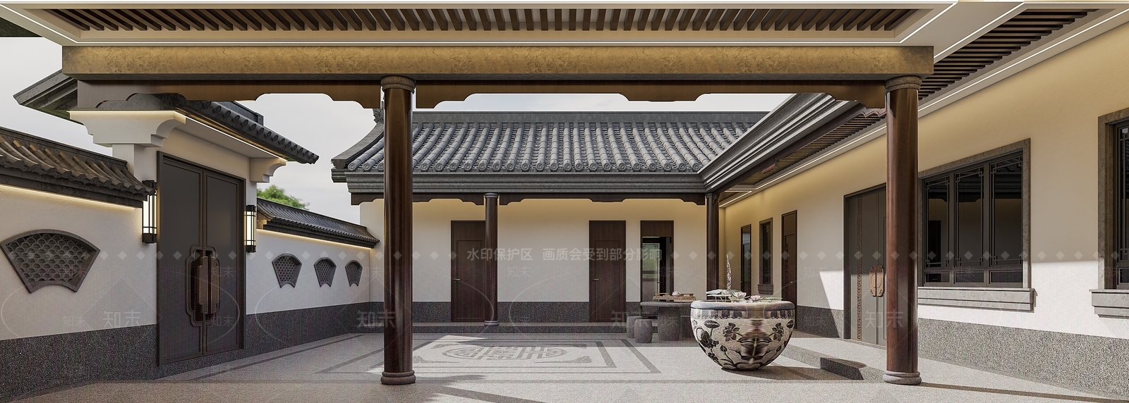 中式庭院景观3D模型下载【ID:1153848478】
