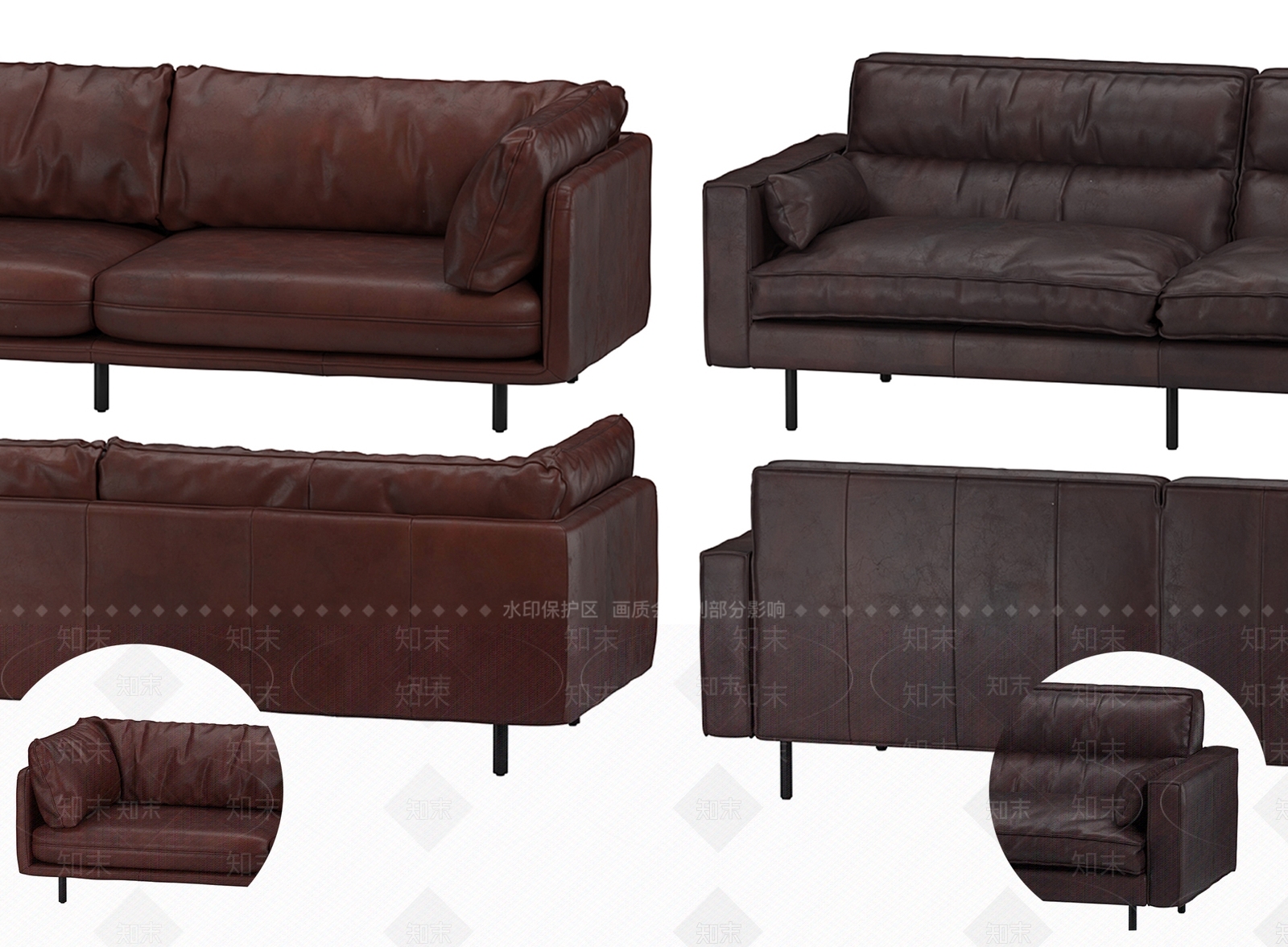 现代轻奢皮质双人沙发SU模型下载【ID:1153849942】