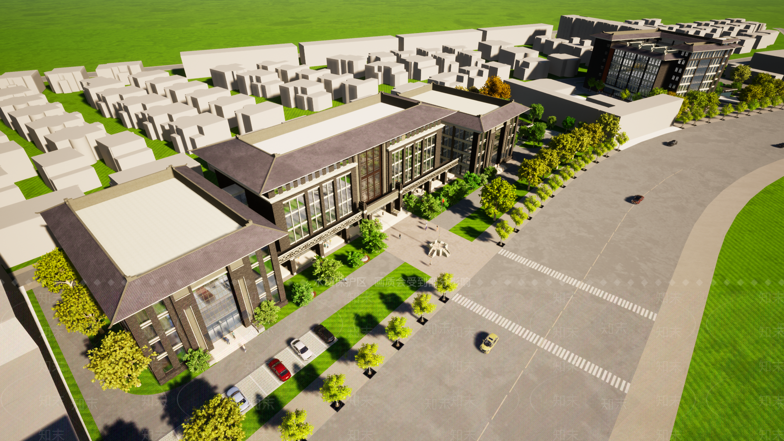 新中式多层办公建筑SU模型下载【ID:1153854984】