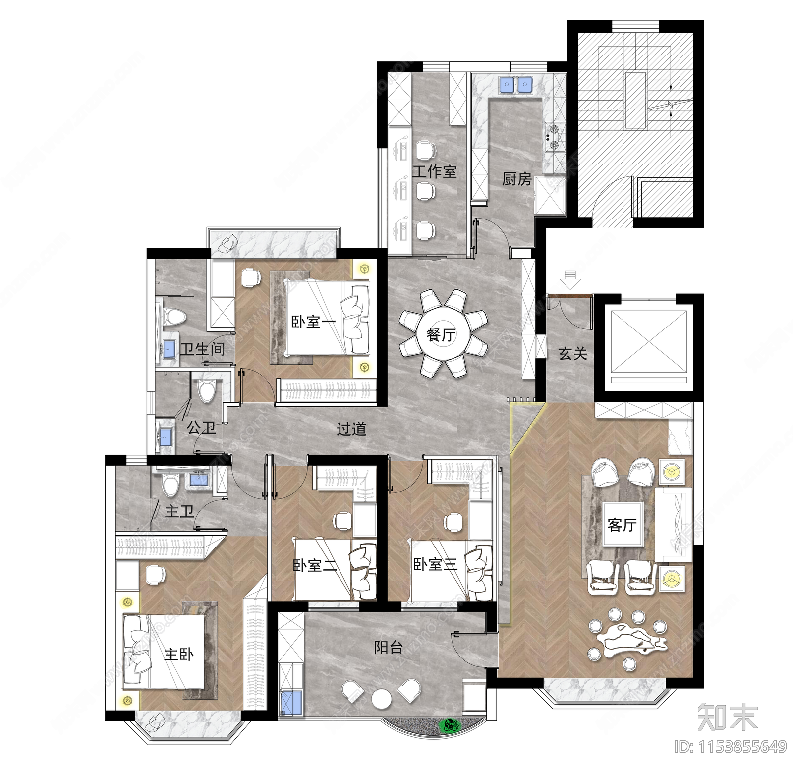 东方玫瑰平层室内cad施工图下载【ID:1153855649】