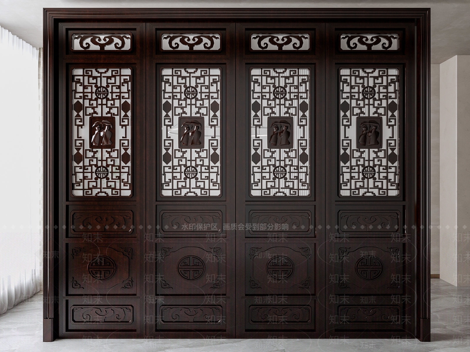 中式雕花隔断SU模型下载【ID:1153857711】