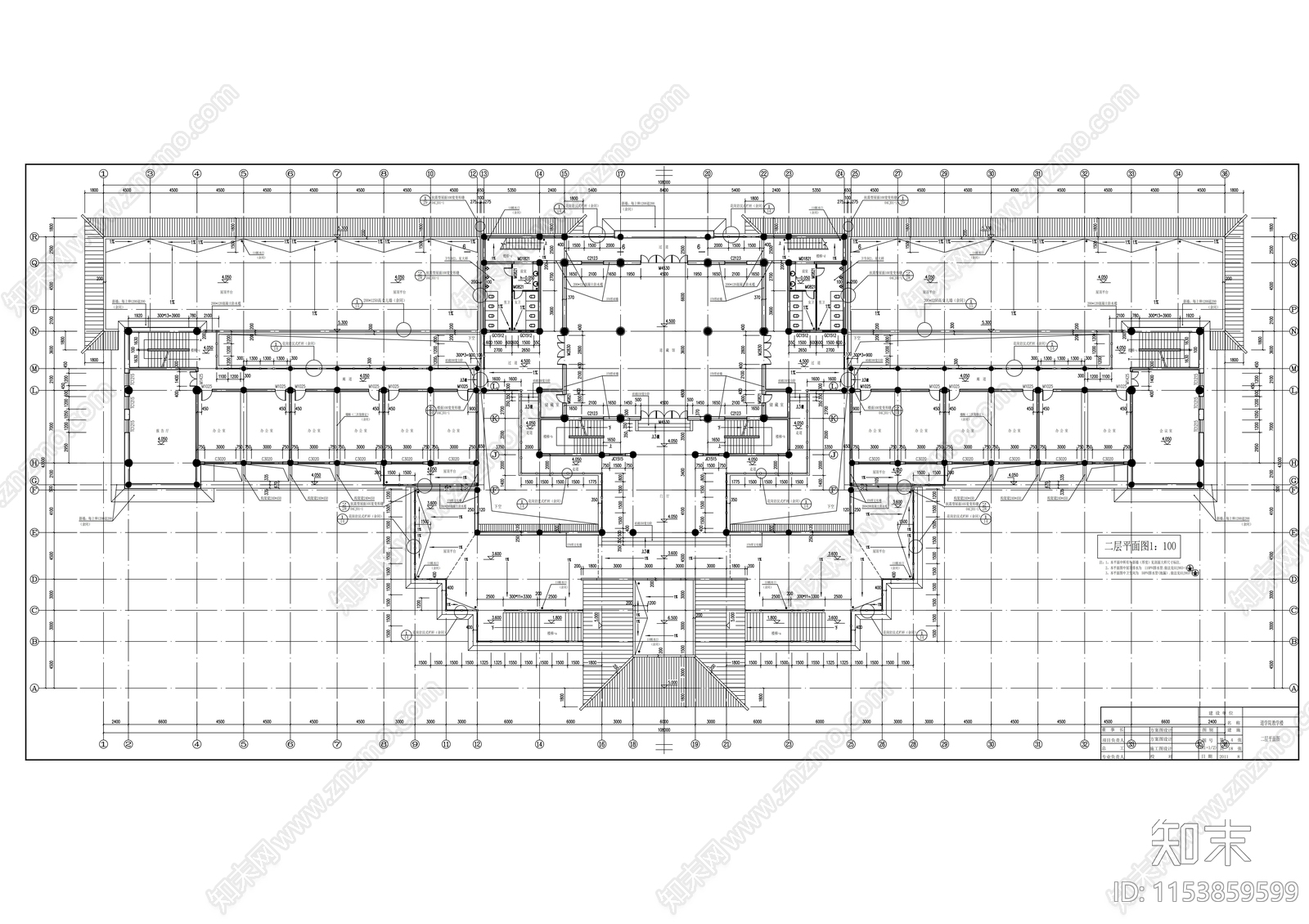 3层仿古单檐道学院建筑cad施工图下载【ID:1153859599】