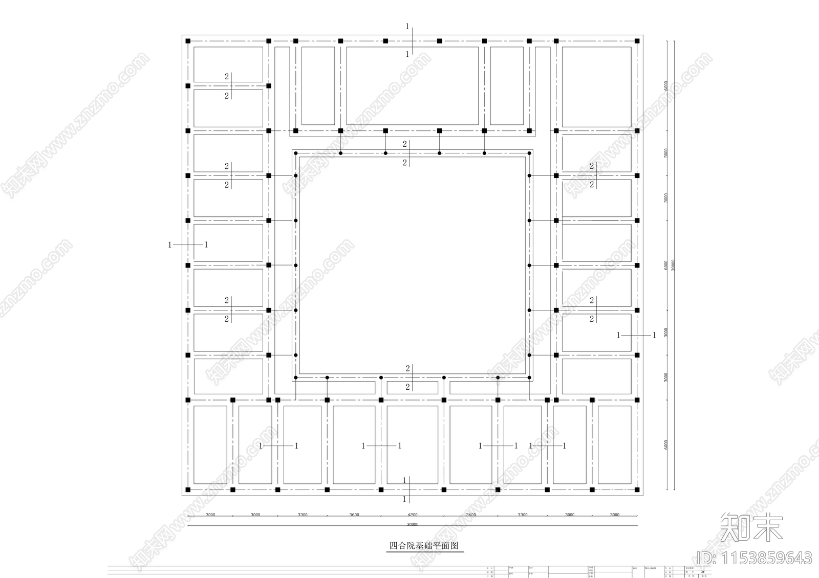 仿古四合院建筑cad施工图下载【ID:1153859643】