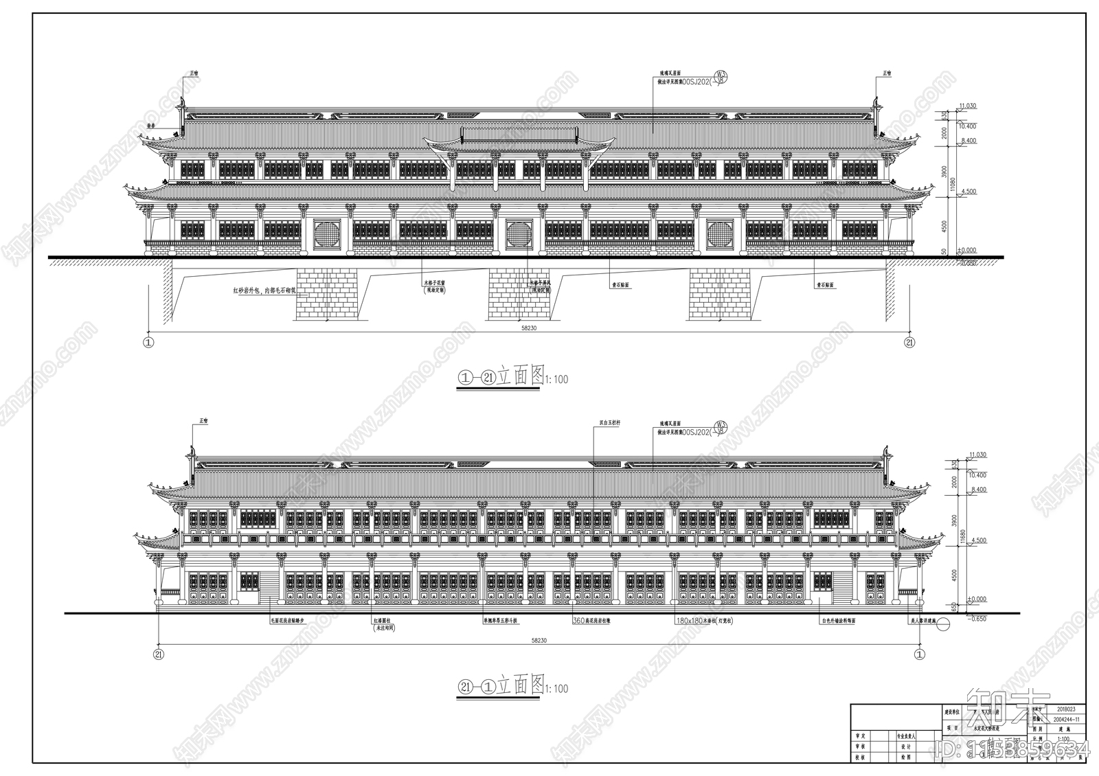 仿古廊桥建筑cad施工图下载【ID:1153859634】