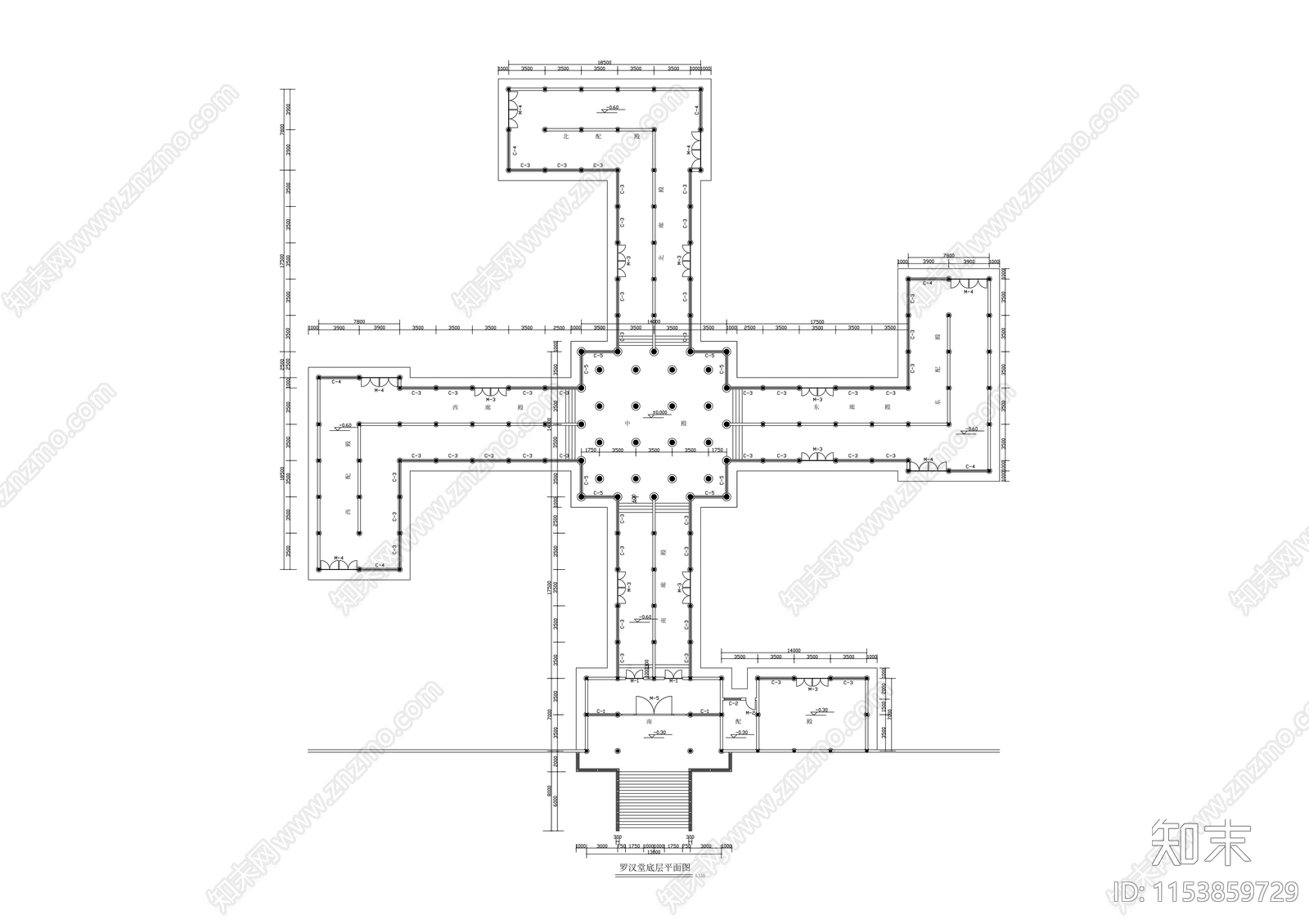 罗汉堂建筑cad施工图下载【ID:1153859729】