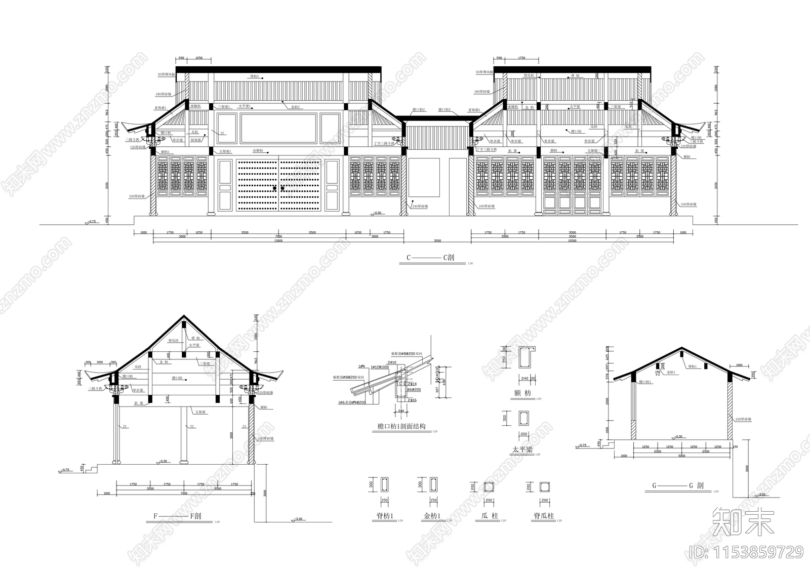 罗汉堂建筑cad施工图下载【ID:1153859729】