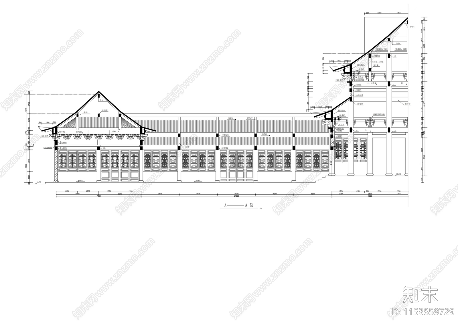 罗汉堂建筑cad施工图下载【ID:1153859729】