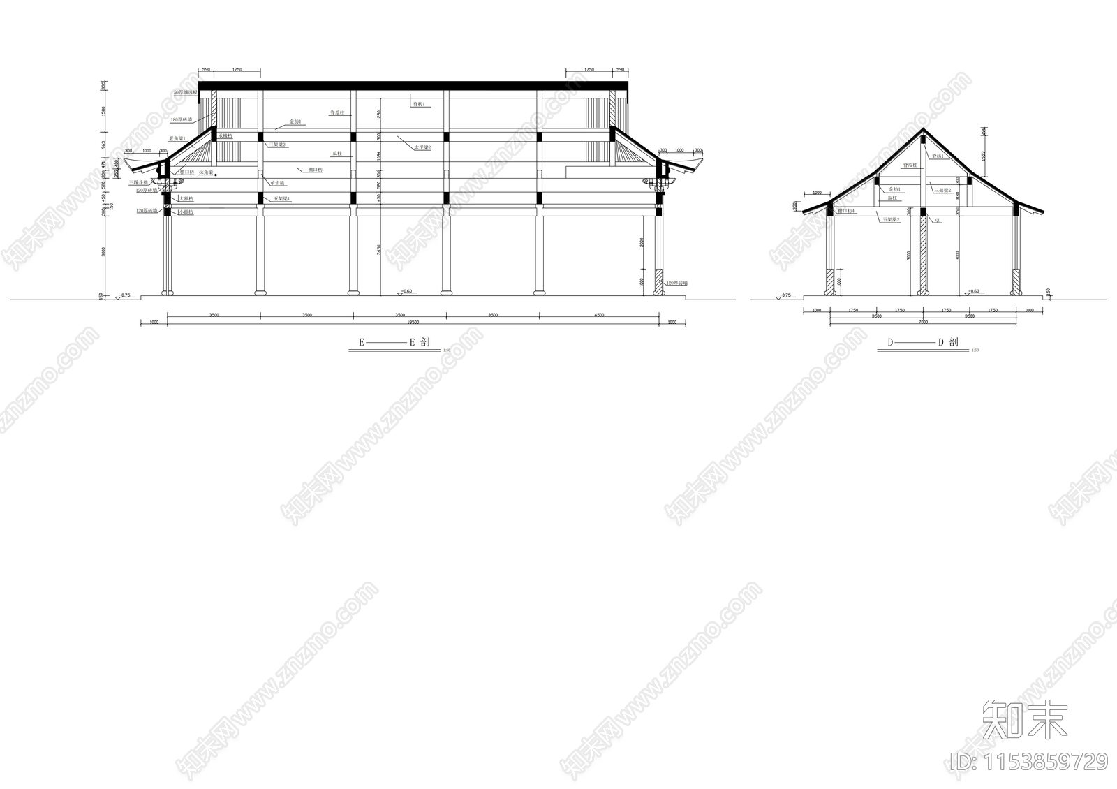 罗汉堂建筑cad施工图下载【ID:1153859729】