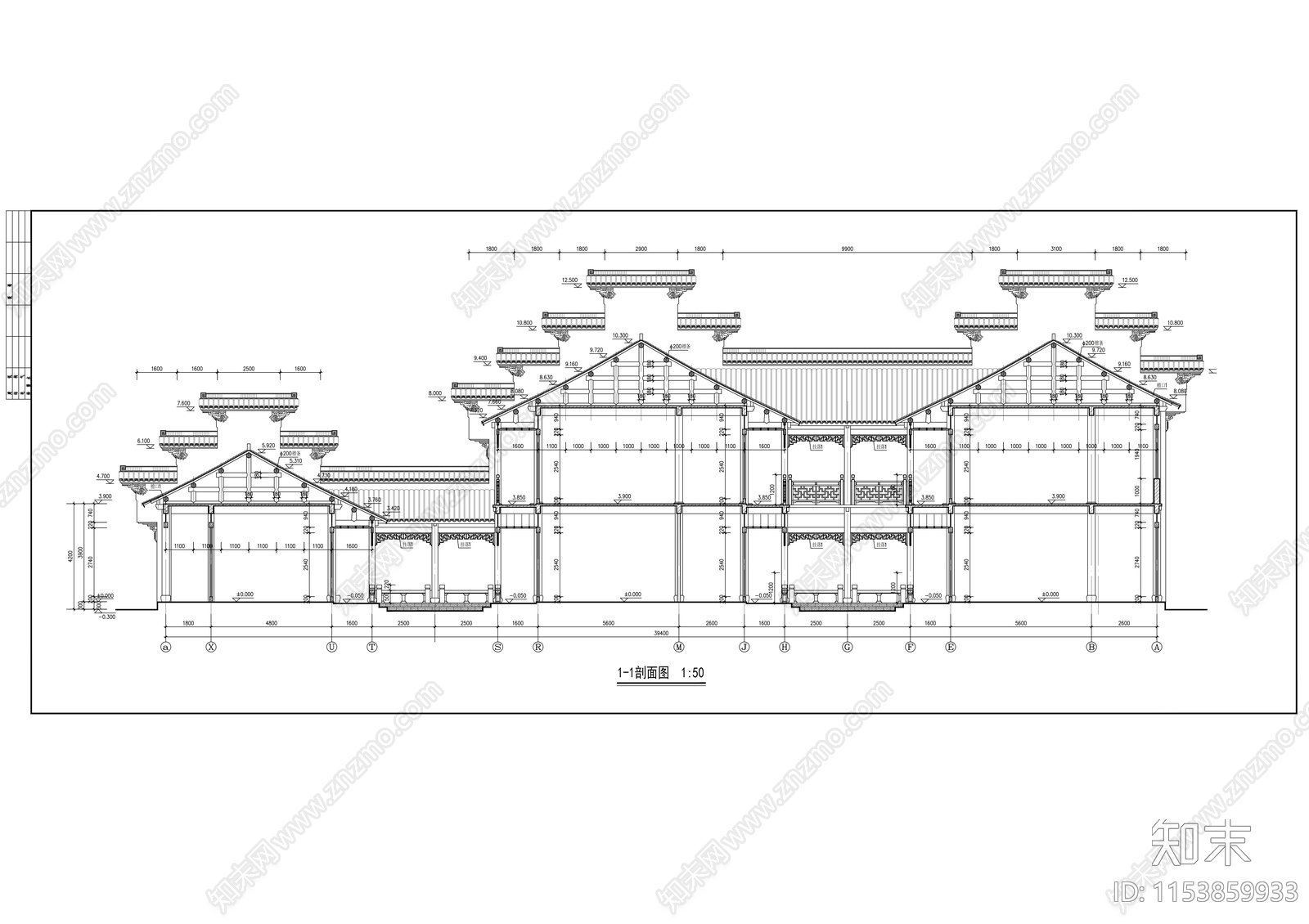 苏派仿古大院建筑cad施工图下载【ID:1153859933】