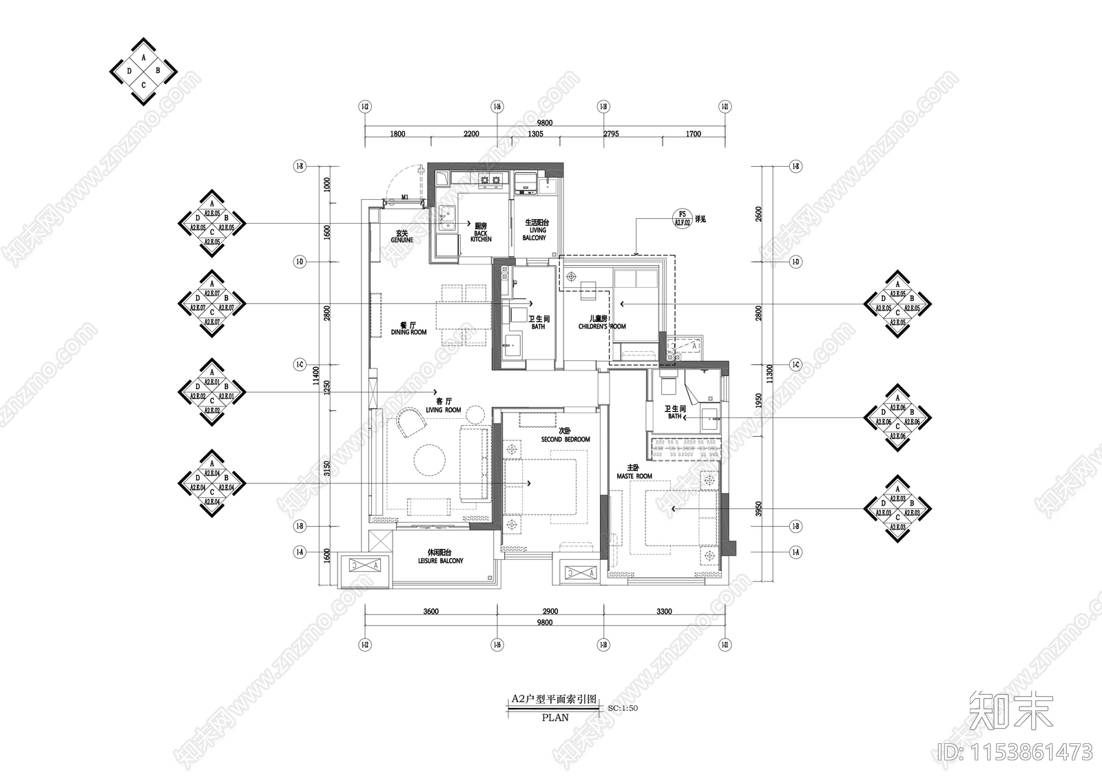 广西贵港大唐世家平层室内cad施工图下载【ID:1153861473】