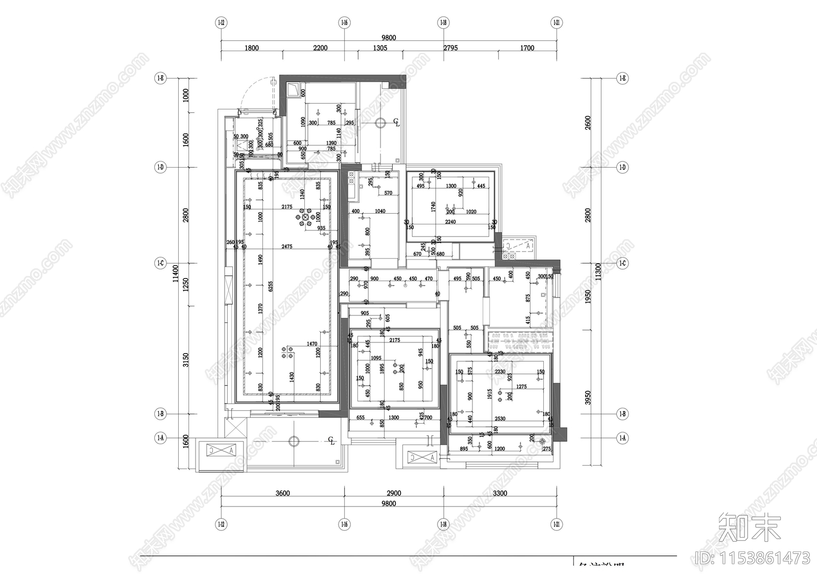 广西贵港大唐世家平层室内cad施工图下载【ID:1153861473】