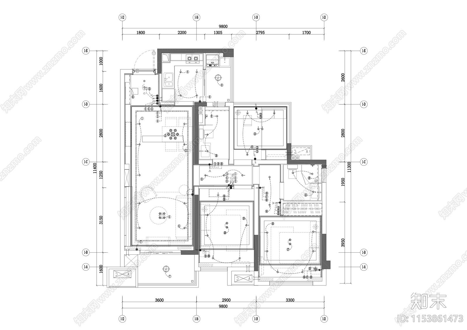 广西贵港大唐世家平层室内cad施工图下载【ID:1153861473】