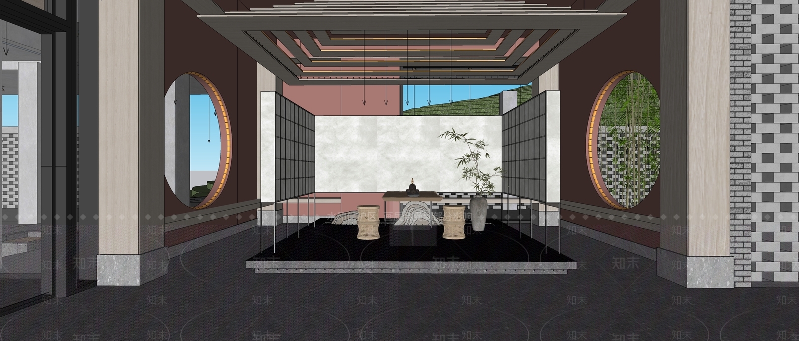 新中式茶馆SU模型下载【ID:1153861345】